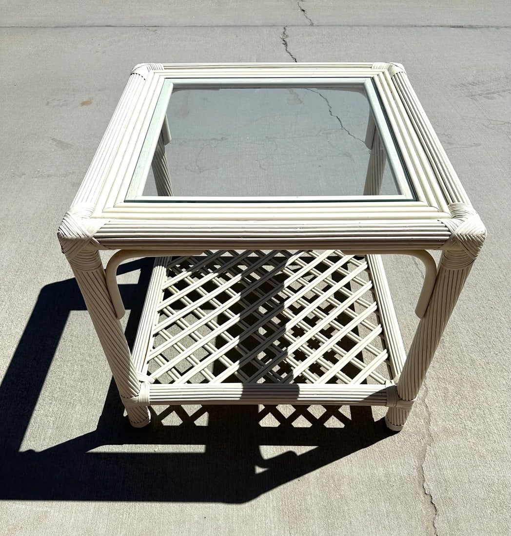 Vintage Ficks Reed White Rattan Side Table - 8