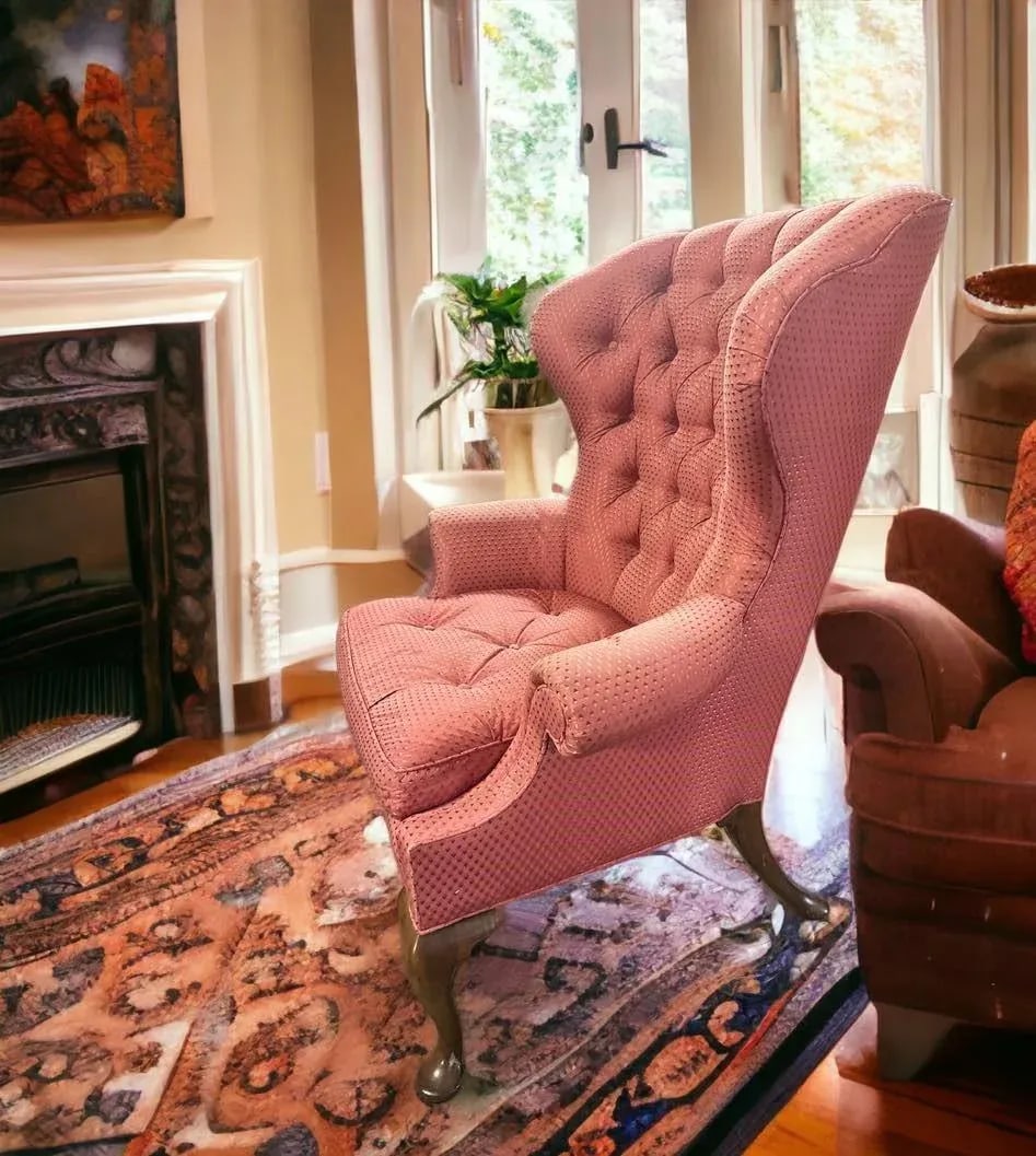 Baker Furniture Company Button Tufted Upholstered Wing Chair - Vintage Early 21st Century - 3