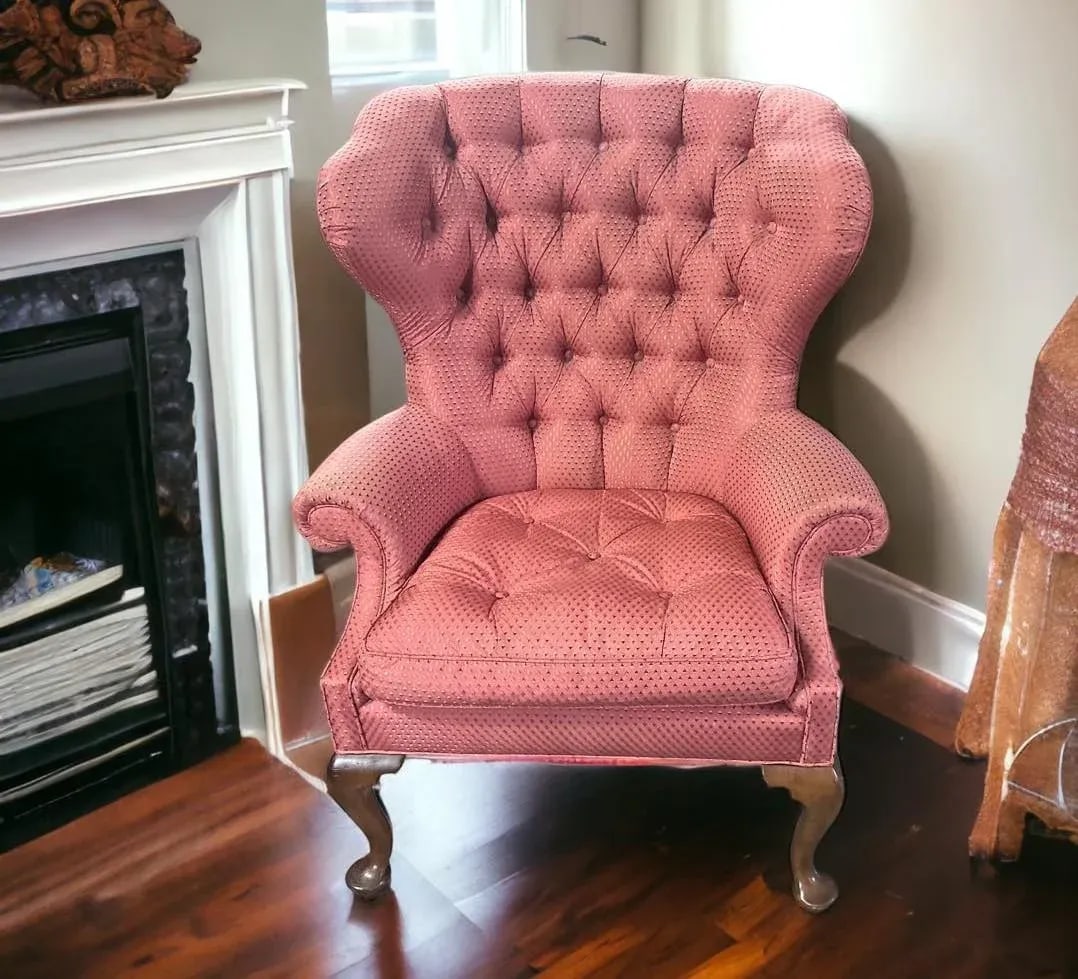 Baker Furniture Company Button Tufted Upholstered Wing Chair - Vintage Early 21st Century - 4