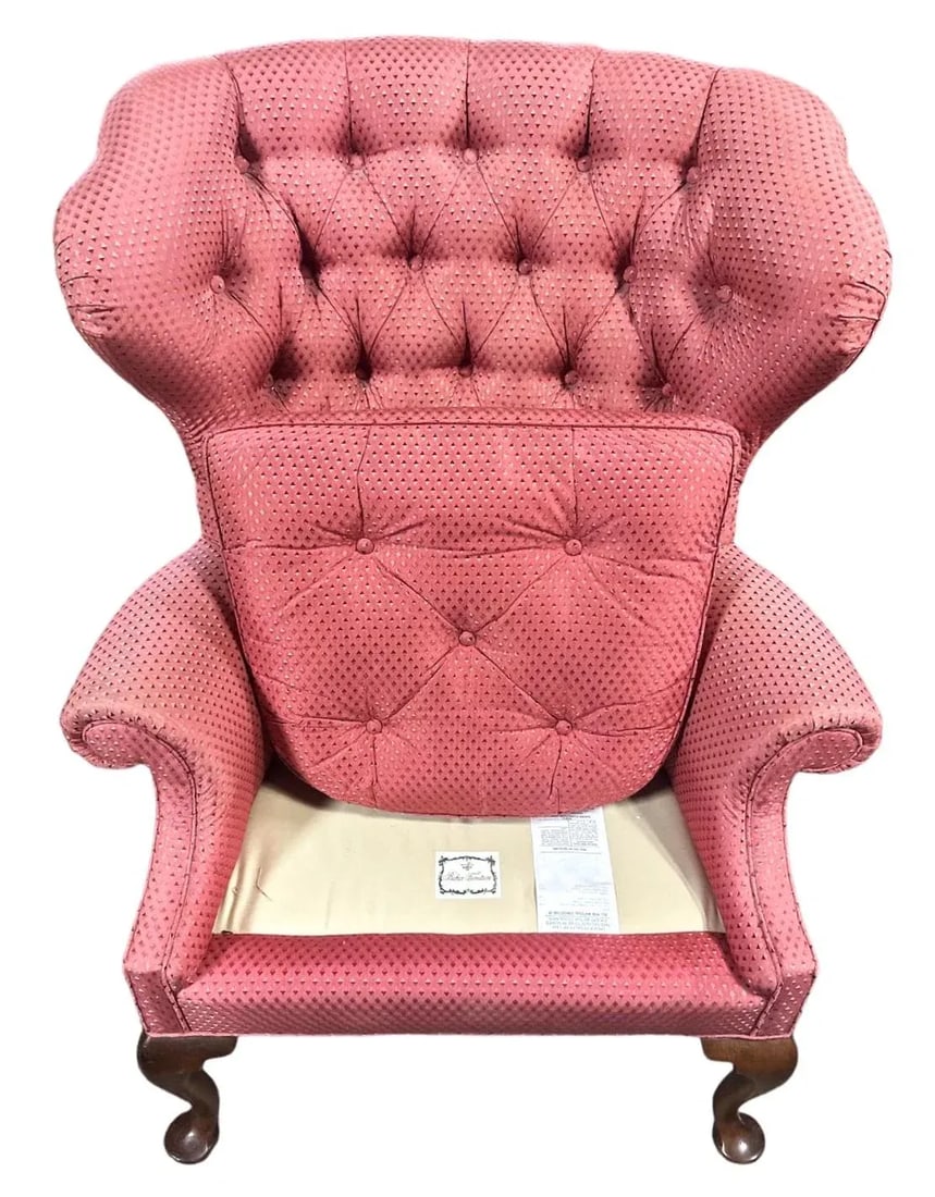 Baker Furniture Company Button Tufted Upholstered Wing Chair - Vintage Early 21st Century - 5
