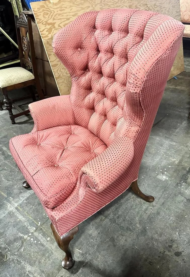 Baker Furniture Company Button Tufted Upholstered Wing Chair - Vintage Early 21st Century - 8