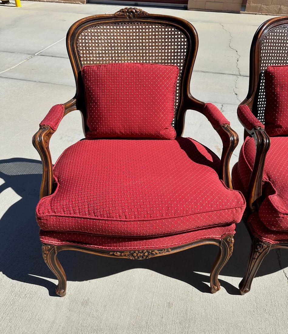 Antique French Louis XV Cane Back Berger's Chairs-A Pair - 4