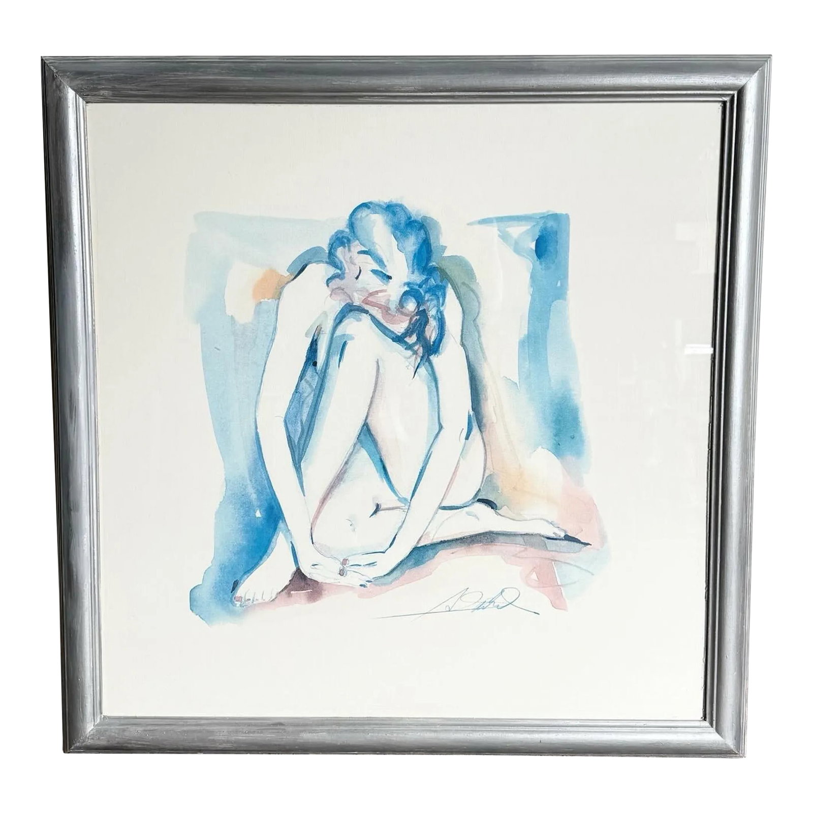 Vintage Singed and Framed Water Color Painting of Kneeling Lady: Adorn your walls with the grace and beauty of a Vintage Signed and Framed Watercolor Painting of a Kneeling Lady. This exquisite artwork captures the delicate and nuanced strokes typical of