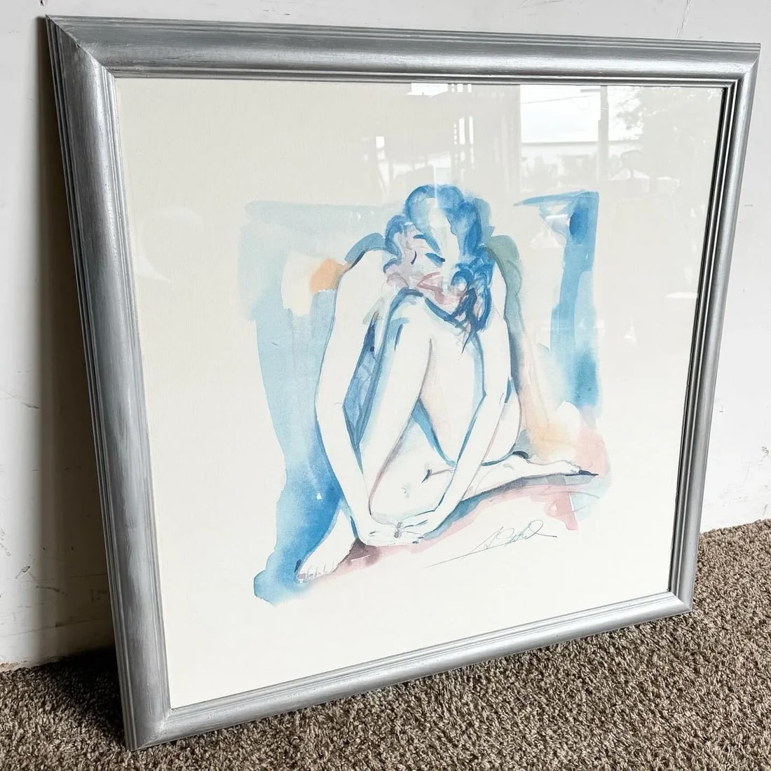Vintage Singed and Framed Water Color Painting of Kneeling Lady - 2