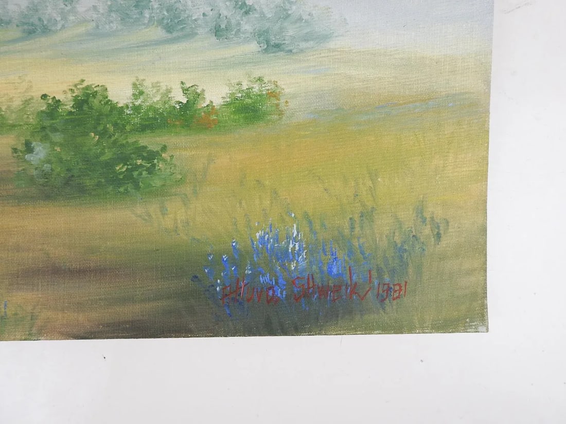 Vintage 1981 Impressionist Bluebonnet Landscape Painting - 2