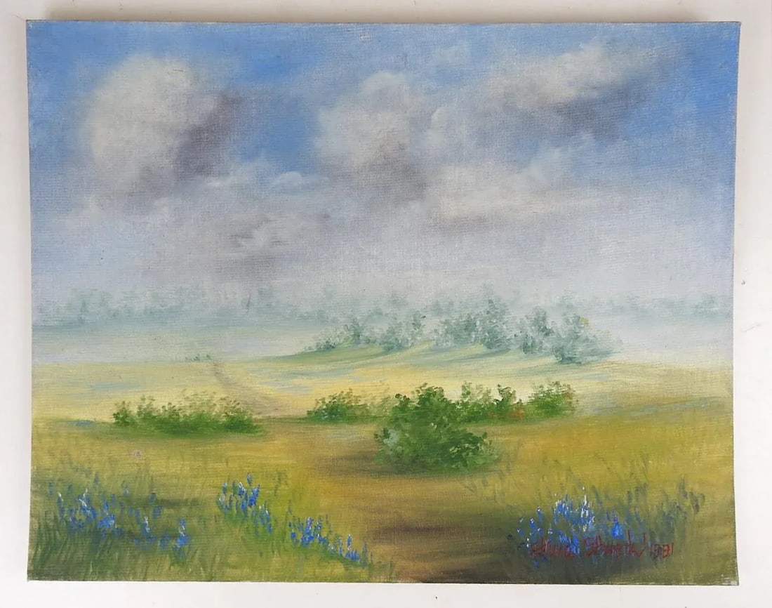 Vintage 1981 Impressionist Bluebonnet Landscape Painting - 3
