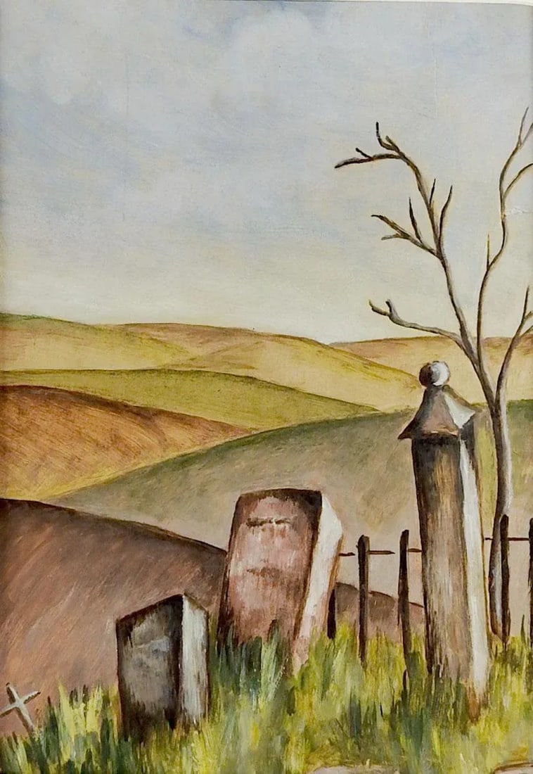 1930s Abstract Painting on Cardboard, "Boot Hill" - 5