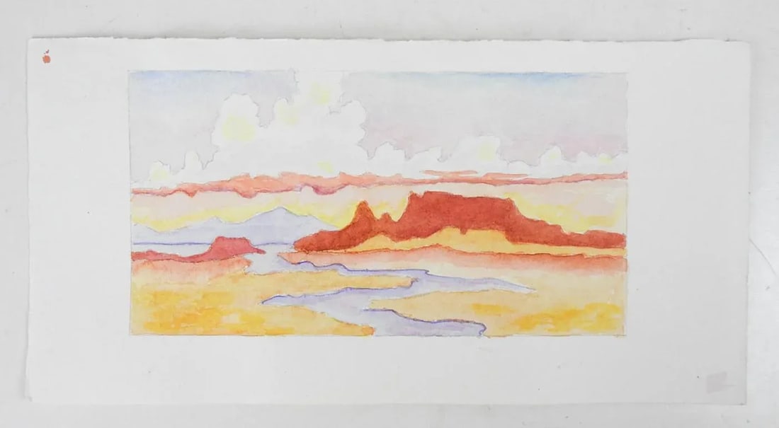 Small Contemporary Cayon River Landscape Watercolor Painting - 2
