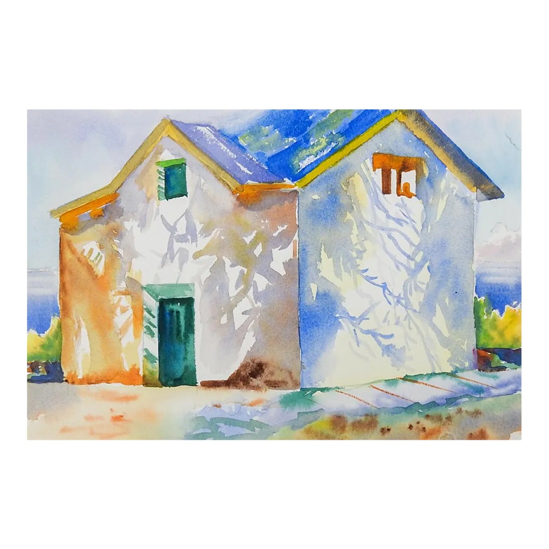 1997 After John Singer Sargent Corfu House Painting: vintage 1997 watercolor on paper copy of Corfu house by John Singer Sargent. Unsigned, dated on verso. Unframed. Condition: Alterations: Original Condition Unaltered Imperfections: Some Imperfections