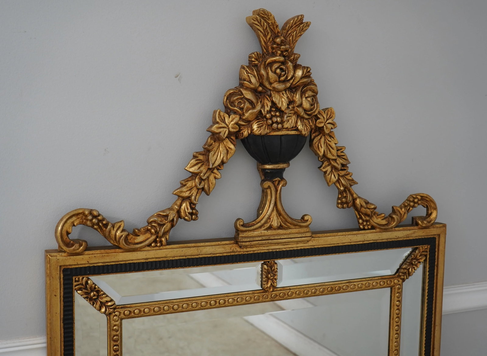Labarge Black & Gold Adam Style Beveled Mirror - 4