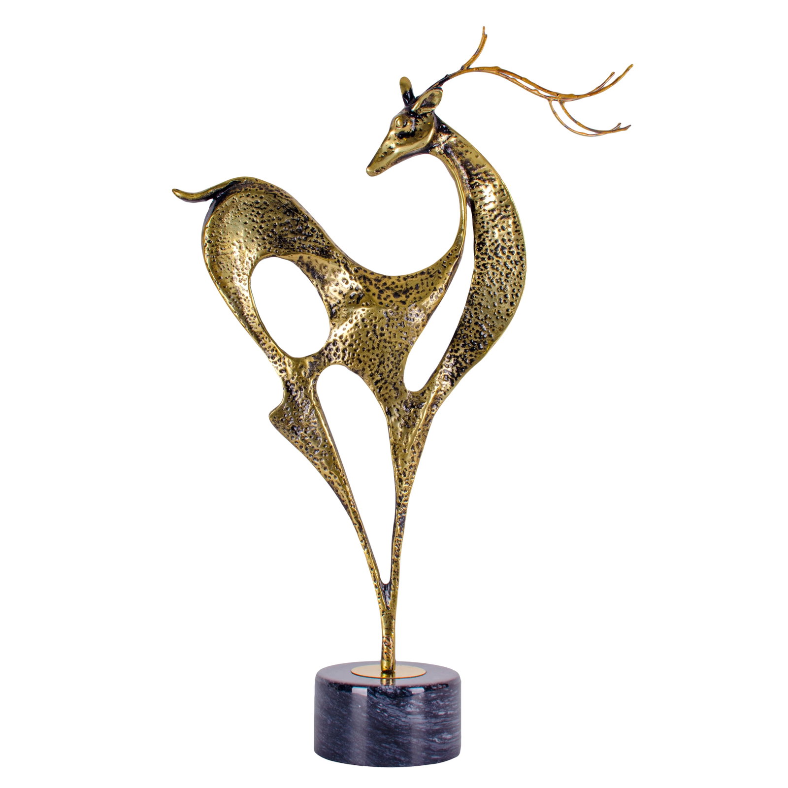 1988 Curtis Jere Brass Deer Sculpture: Curtis Jere deer sculpture in brass on marble base, 1988. Made in the style of mid-century modern. Condition: Alterations: Original Condition Unaltered Imperfections: Some Imperfections Condition Note