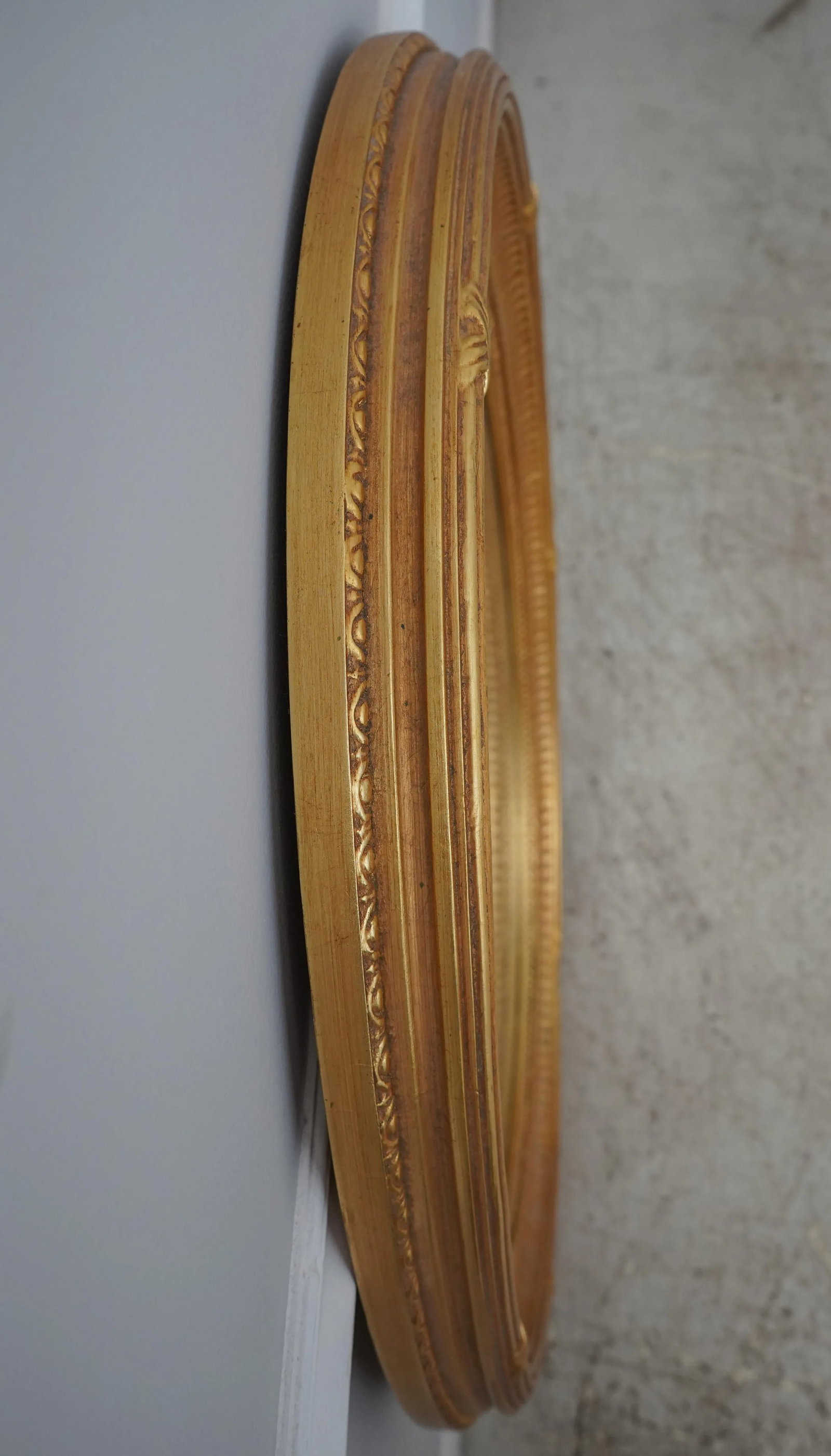 Pair Ethan Allen Oval Beveled Glass Gold Mirrors - 11