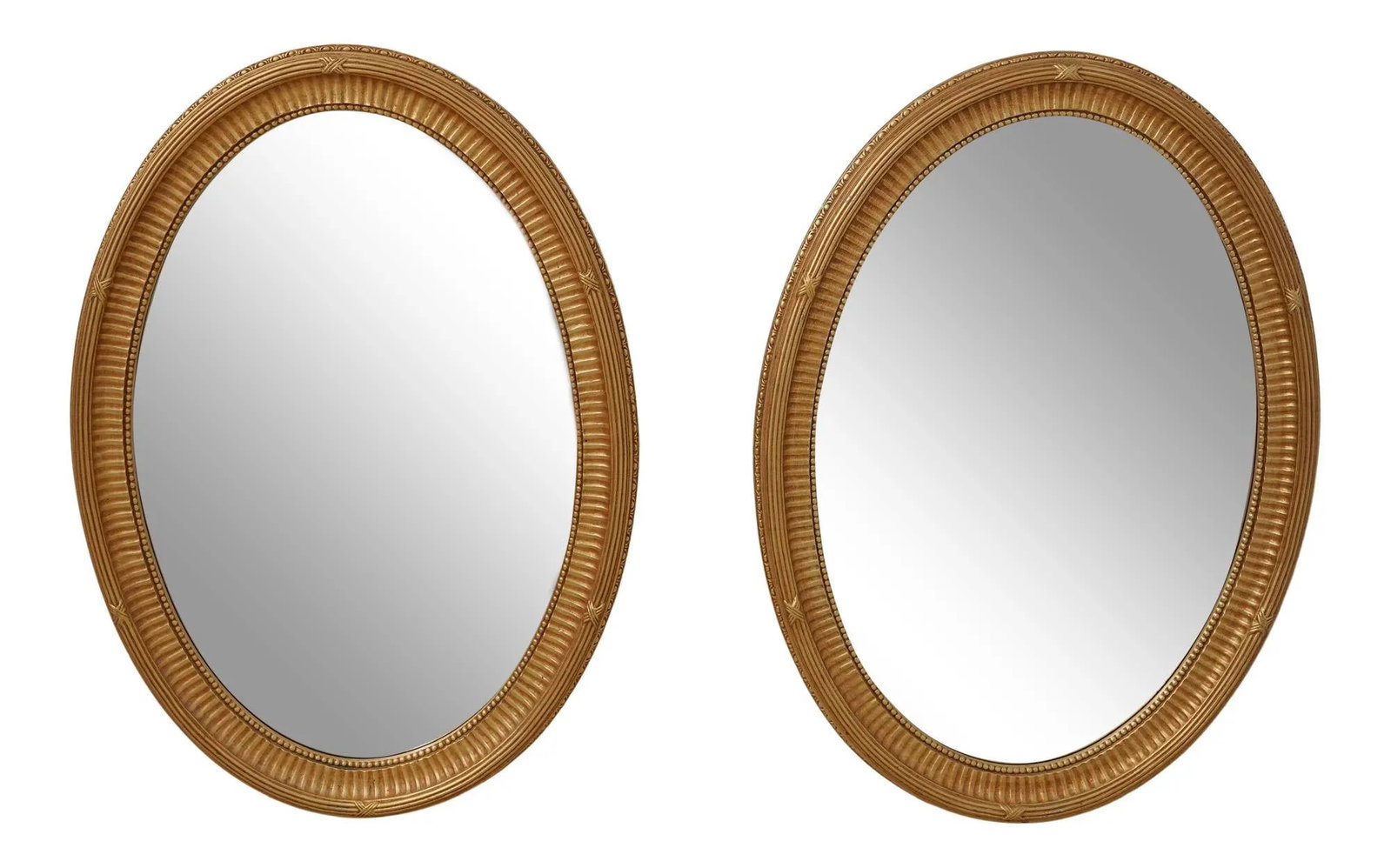 Pair Ethan Allen Oval Beveled Glass Gold Mirrors - 13