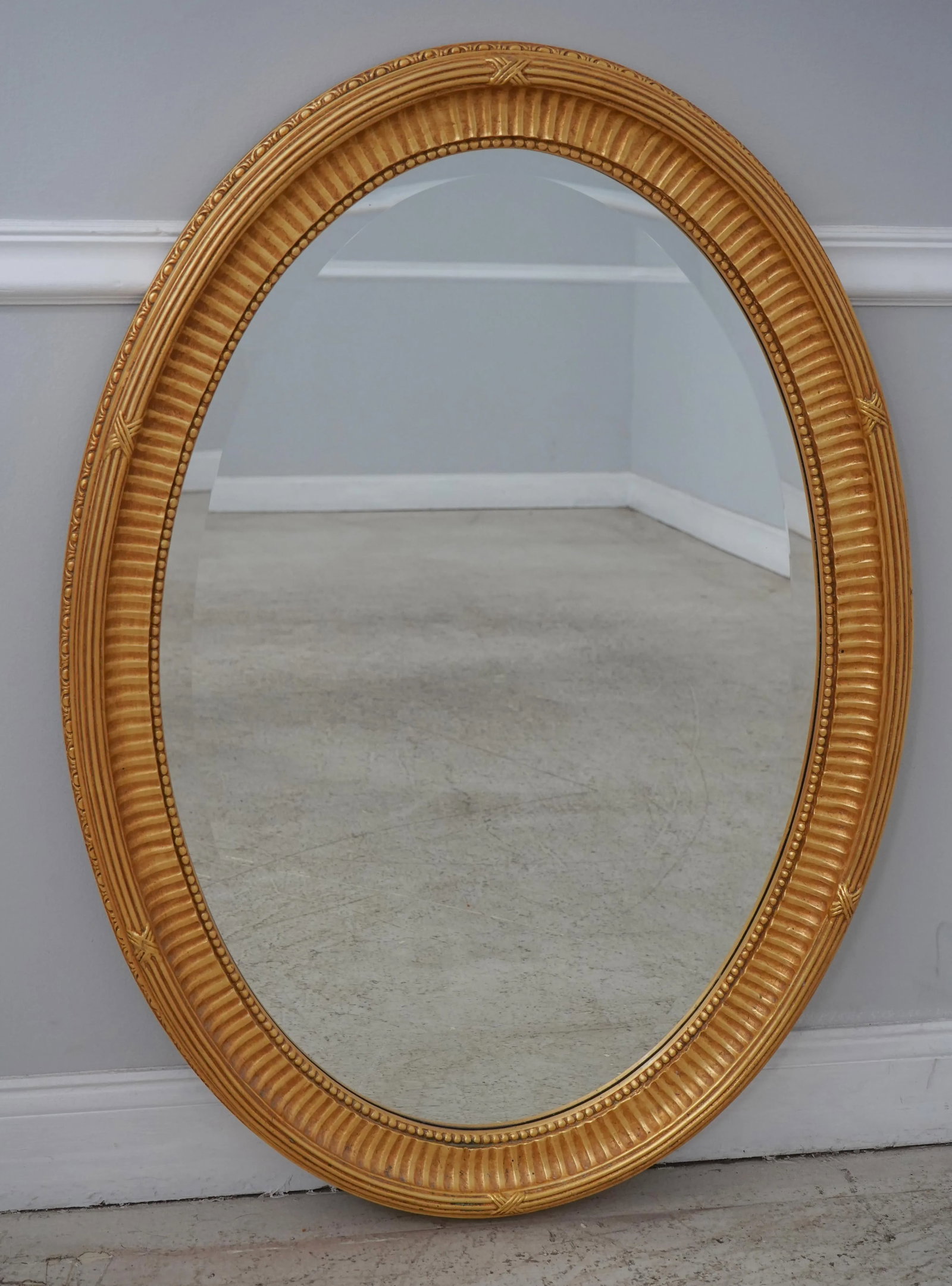 Pair Ethan Allen Oval Beveled Glass Gold Mirrors - 2