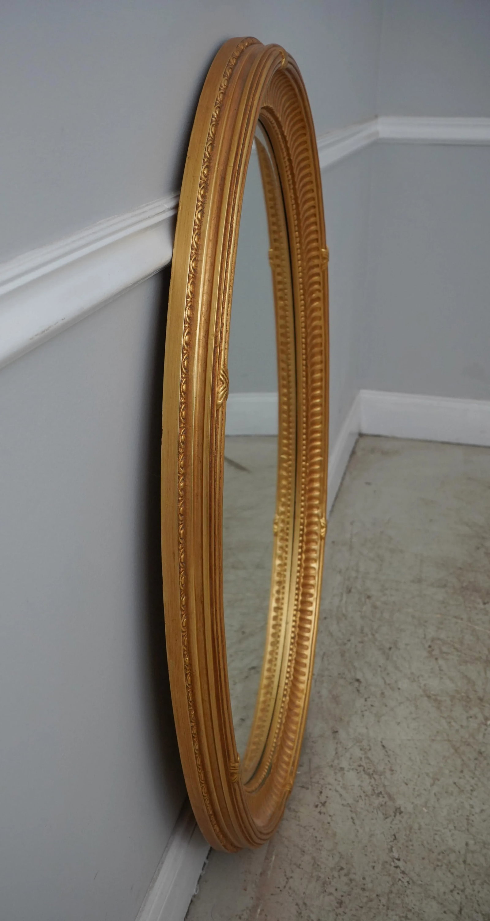 Pair Ethan Allen Oval Beveled Glass Gold Mirrors - 4
