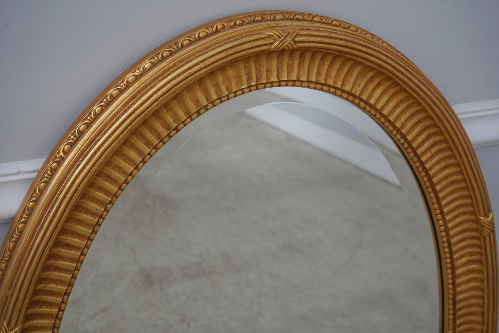 Pair Ethan Allen Oval Beveled Glass Gold Mirrors - 7