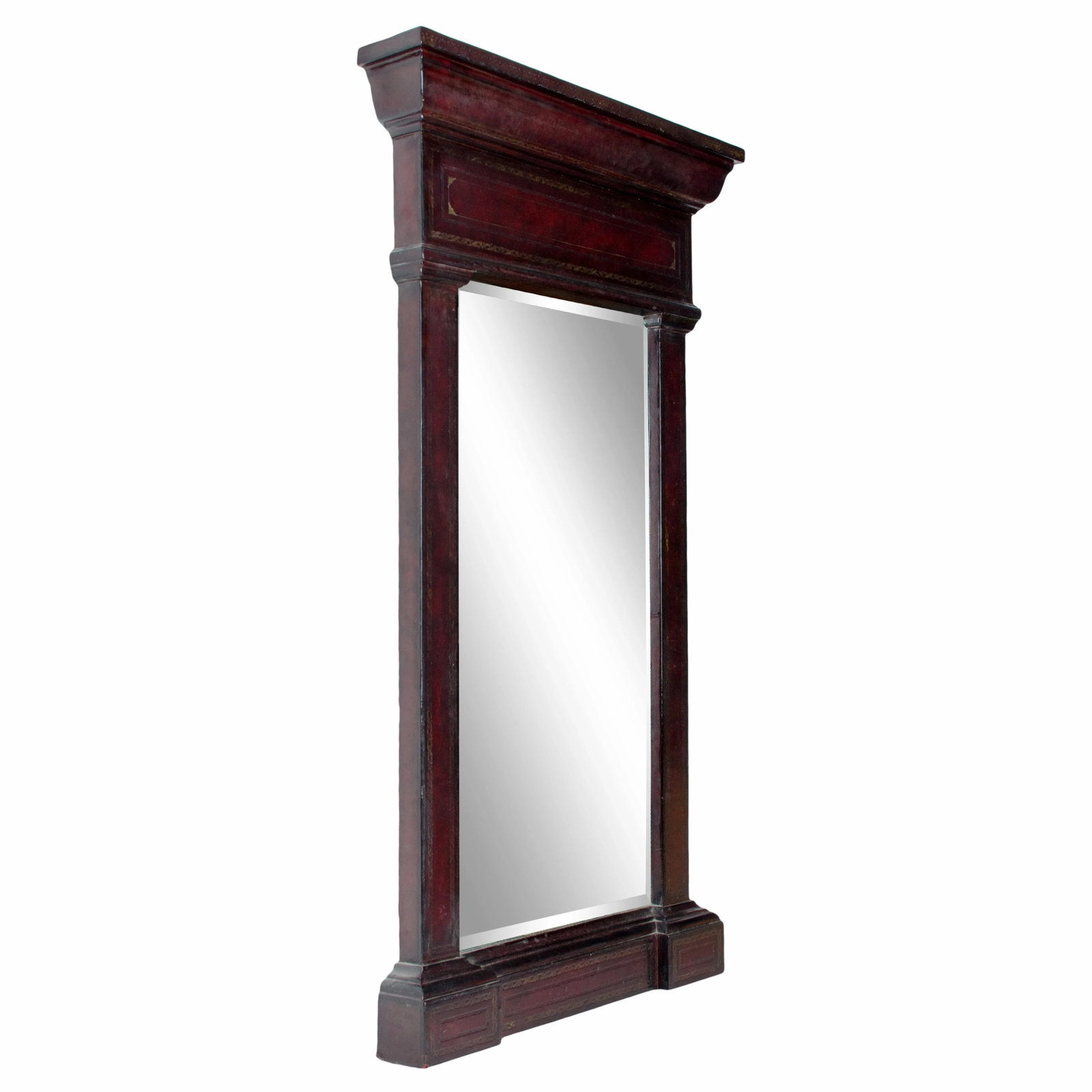 20th Century English Traditional Maitland-Smith Gilt Embossed Leather Mirror - 2