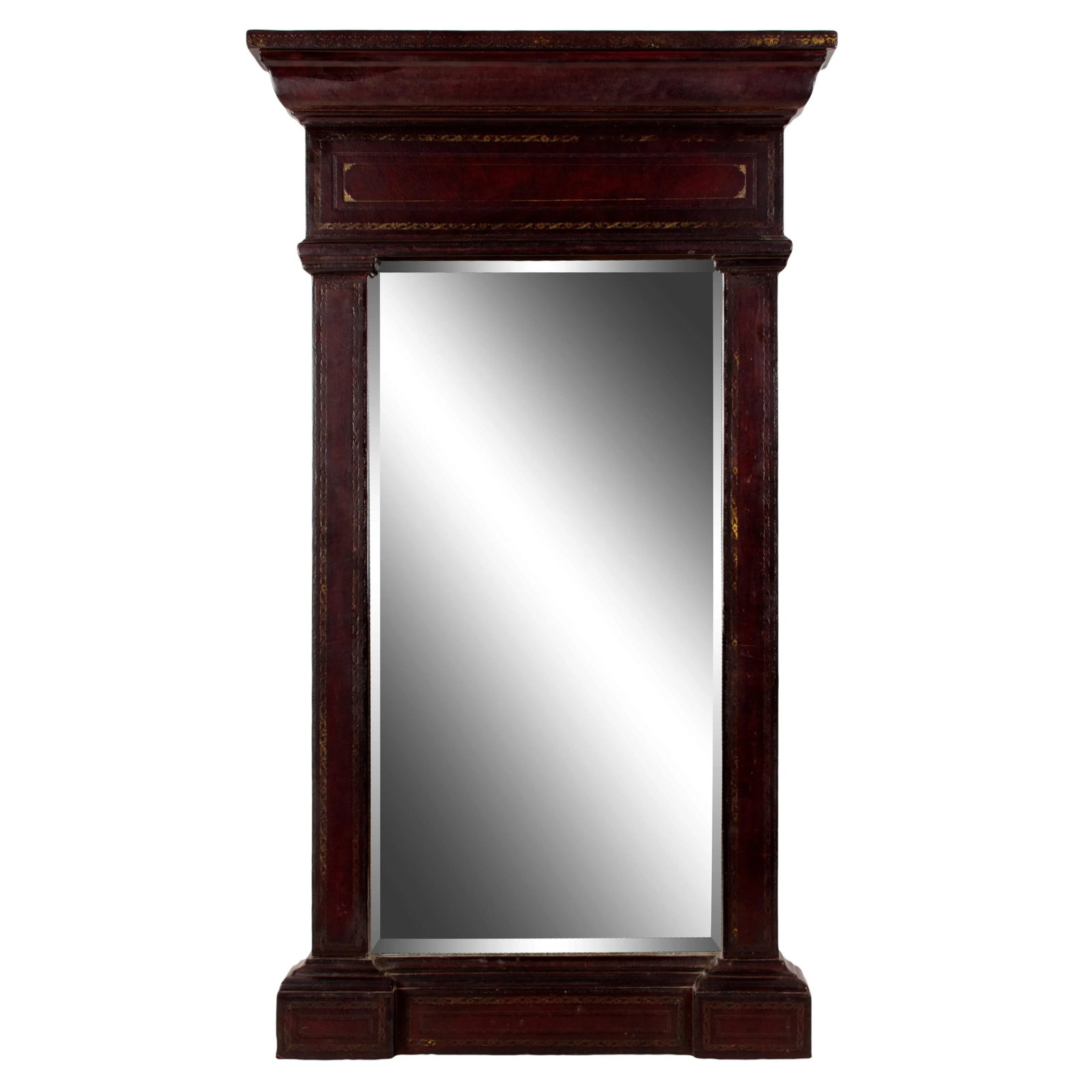 20th Century English Traditional Maitland-Smith Gilt Embossed Leather Mirror - 6