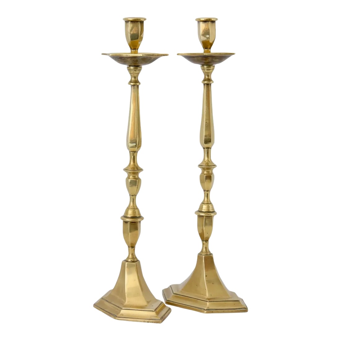 Large Art Deco Brass Candlesticks: Exceptional pair of Art Deco brass candlesticks. Meticulously crafted, these candlesticks exude an air of opulence. Their substantial weight and superb quality speak to their enduring elegance.