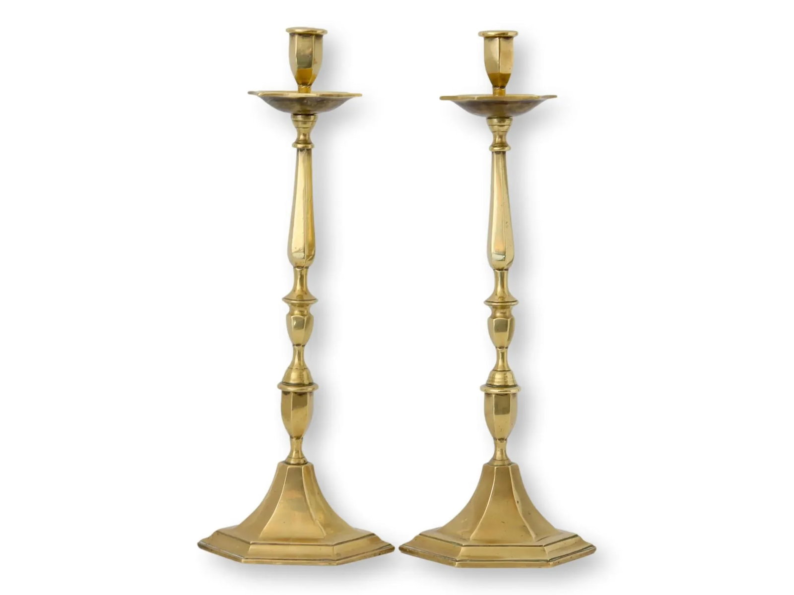 Large Art Deco Brass Candlesticks - 4