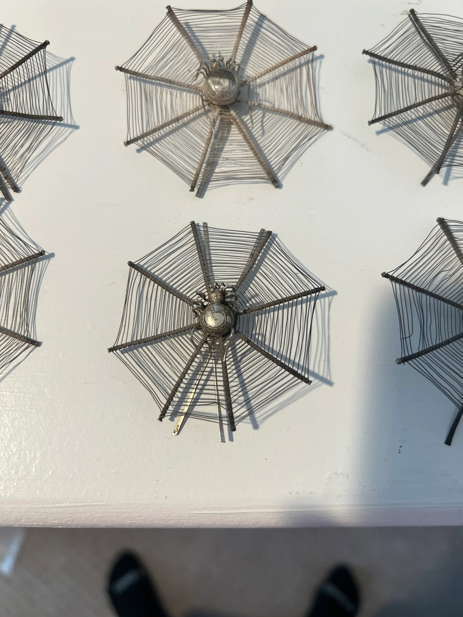 Set of 12 Chinese Export Silver Spider Web Form Place Card Holders - 2