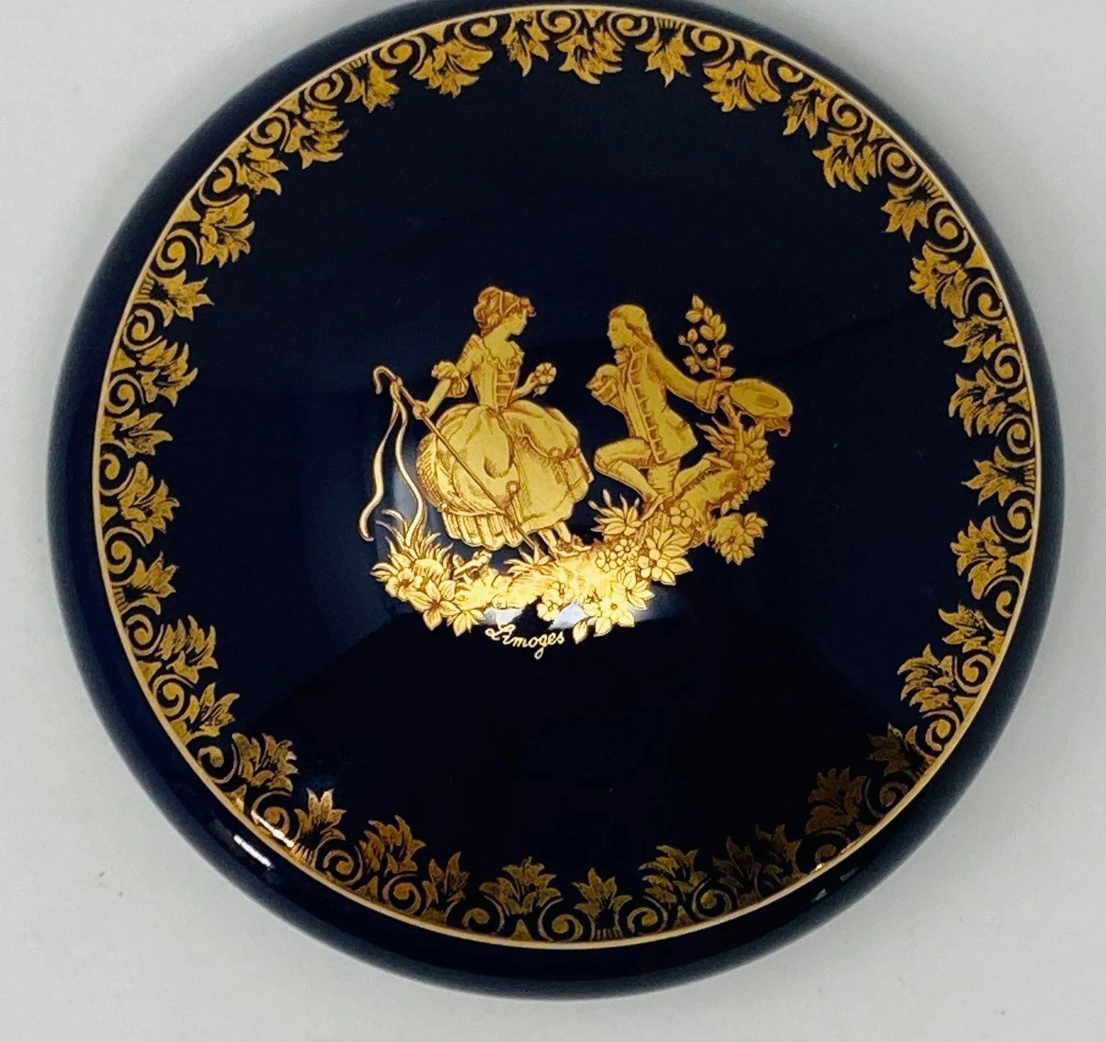 Royal Limoges Castel France 22-Karat Gold Trinket Round Box in Cobalt Blue - 10