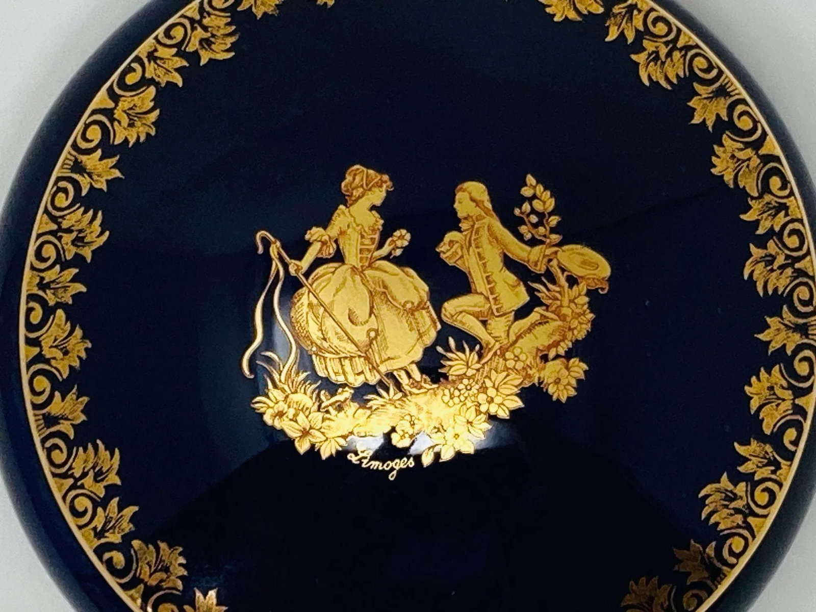 Royal Limoges Castel France 22-Karat Gold Trinket Round Box in Cobalt Blue - 11
