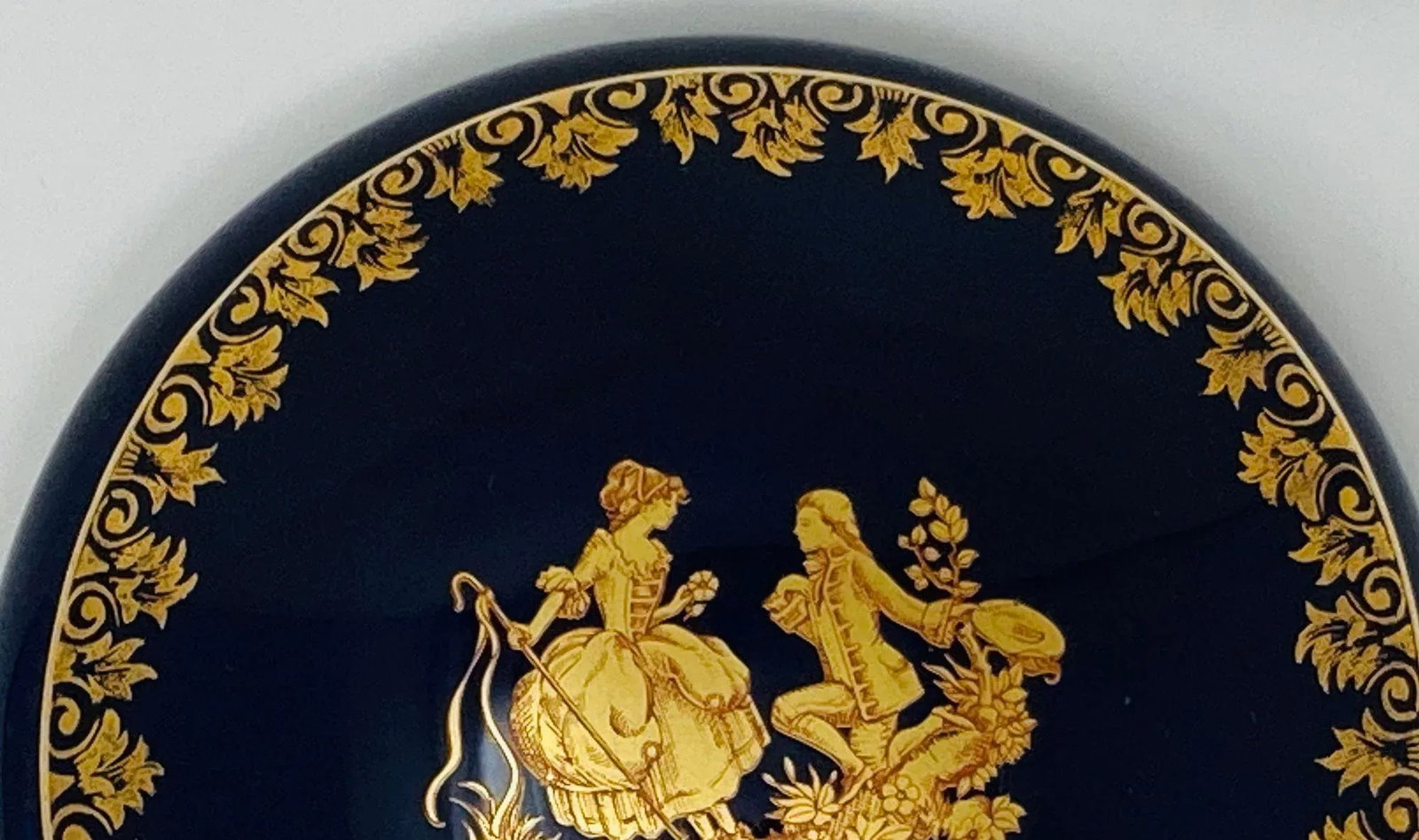 Royal Limoges Castel France 22-Karat Gold Trinket Round Box in Cobalt Blue - 12