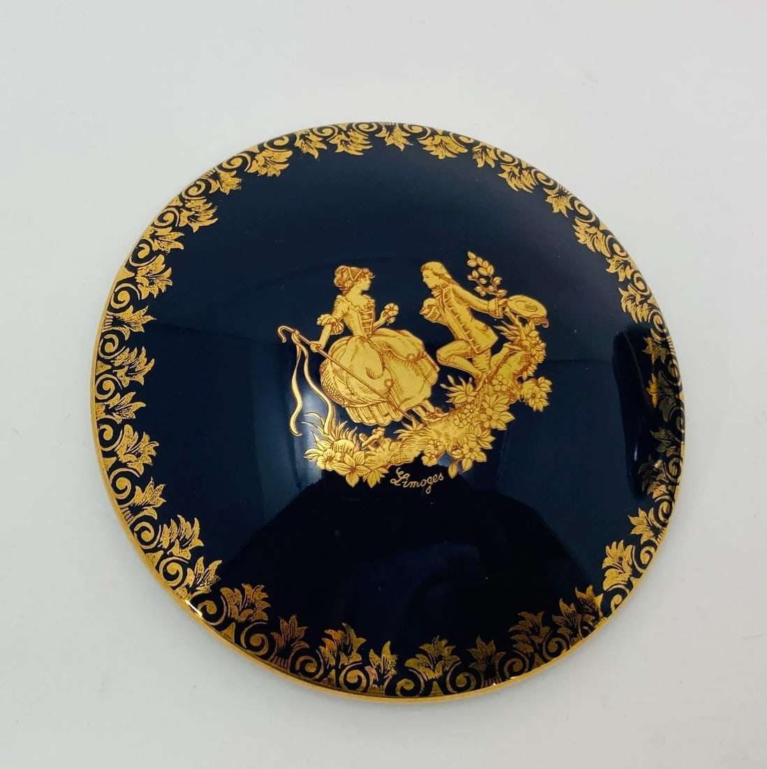 Royal Limoges Castel France 22-Karat Gold Trinket Round Box in Cobalt Blue - 2