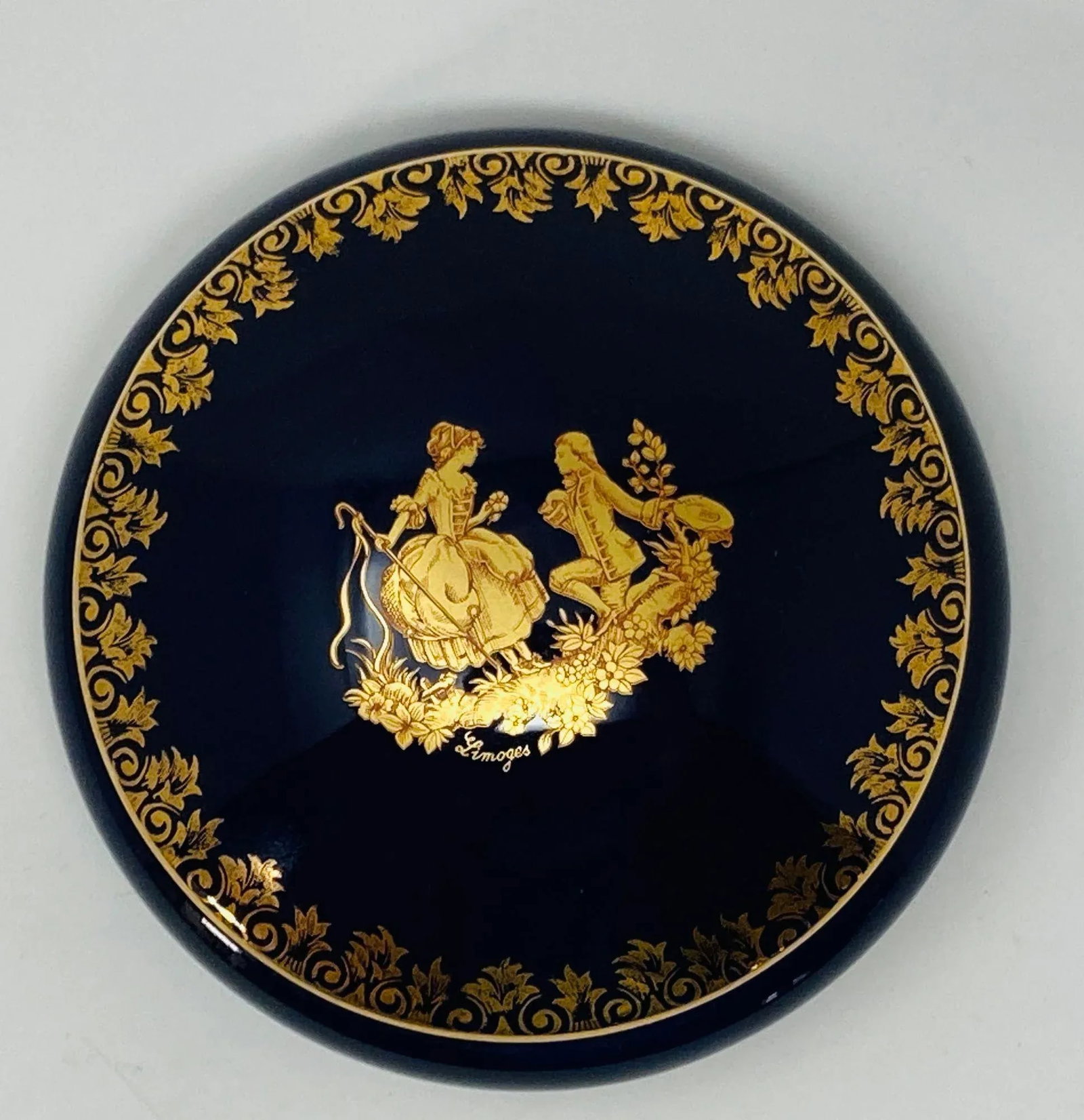 Royal Limoges Castel France 22-Karat Gold Trinket Round Box in Cobalt Blue - 5