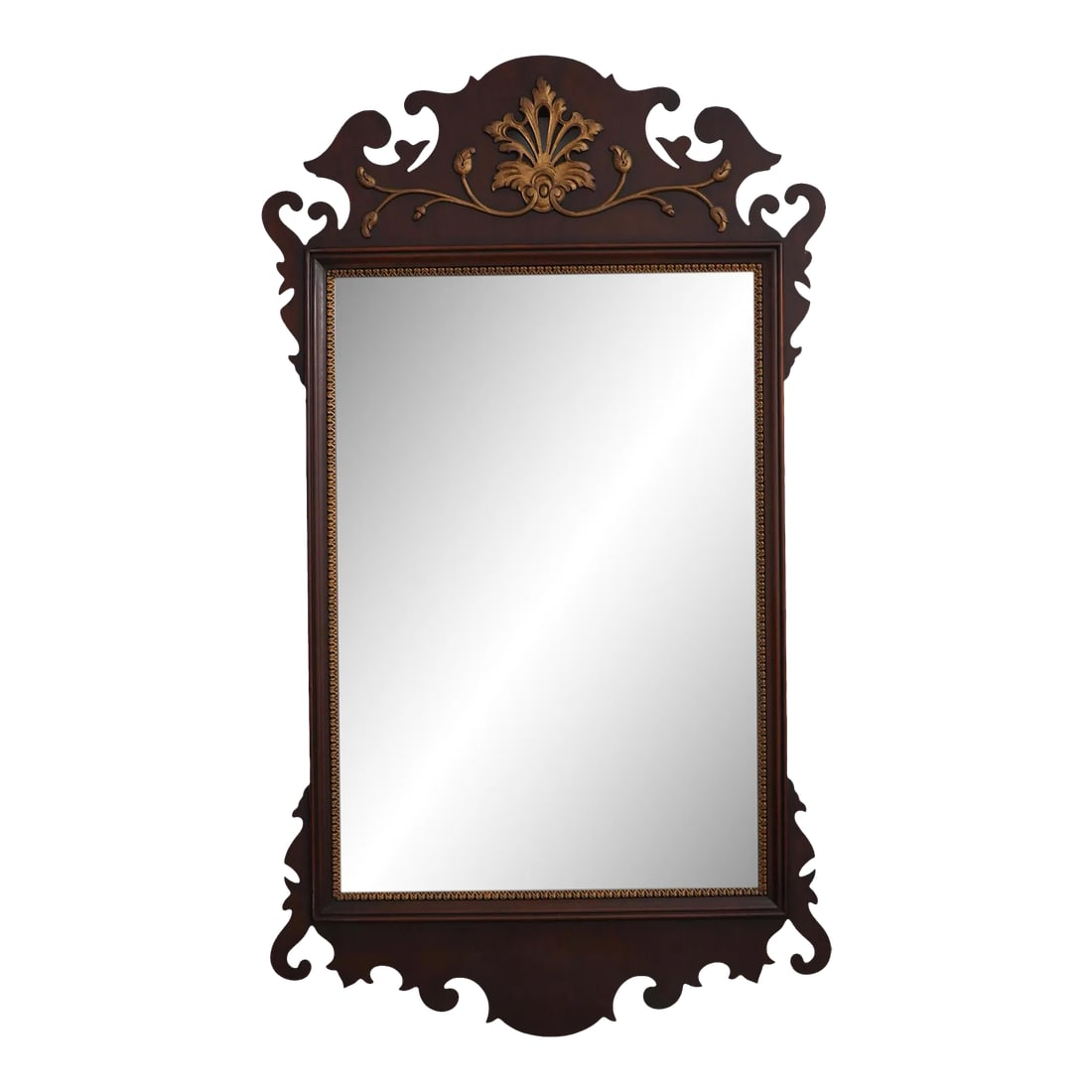 Kindel Vintage Chippendale Mahogany Mirror: Age: C.1950s Details: Oxford Finish Quality Construction 18 C. Design Chippendale Style Gold Highlights Traditional Style Condition: Excellent Original Finish & Condition Very Minor Light Hazing To Mi