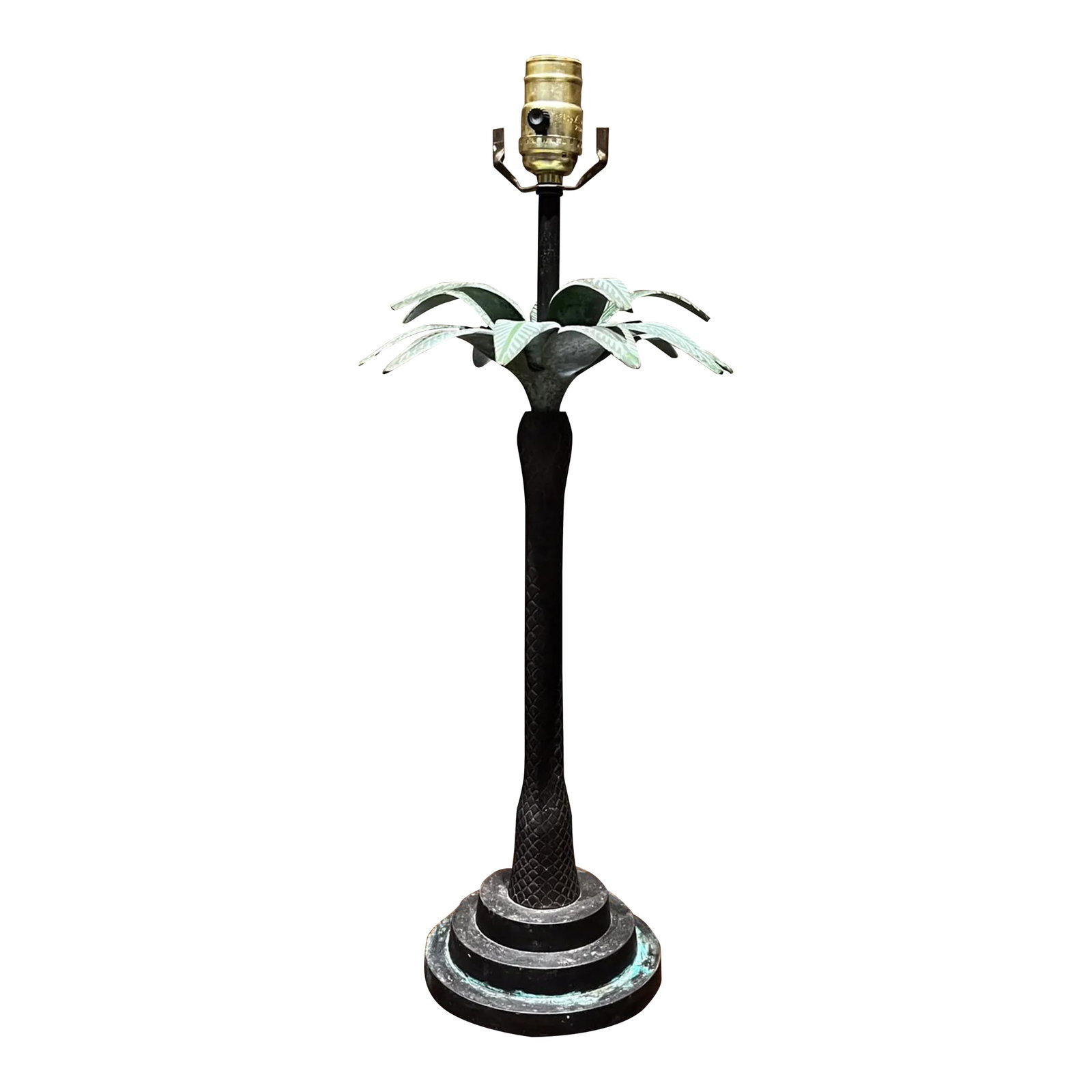 Hollywood Regency Style Maitland Smith Palm Tree Table Lamp Faux Bronze, 1980s (1 of 10)