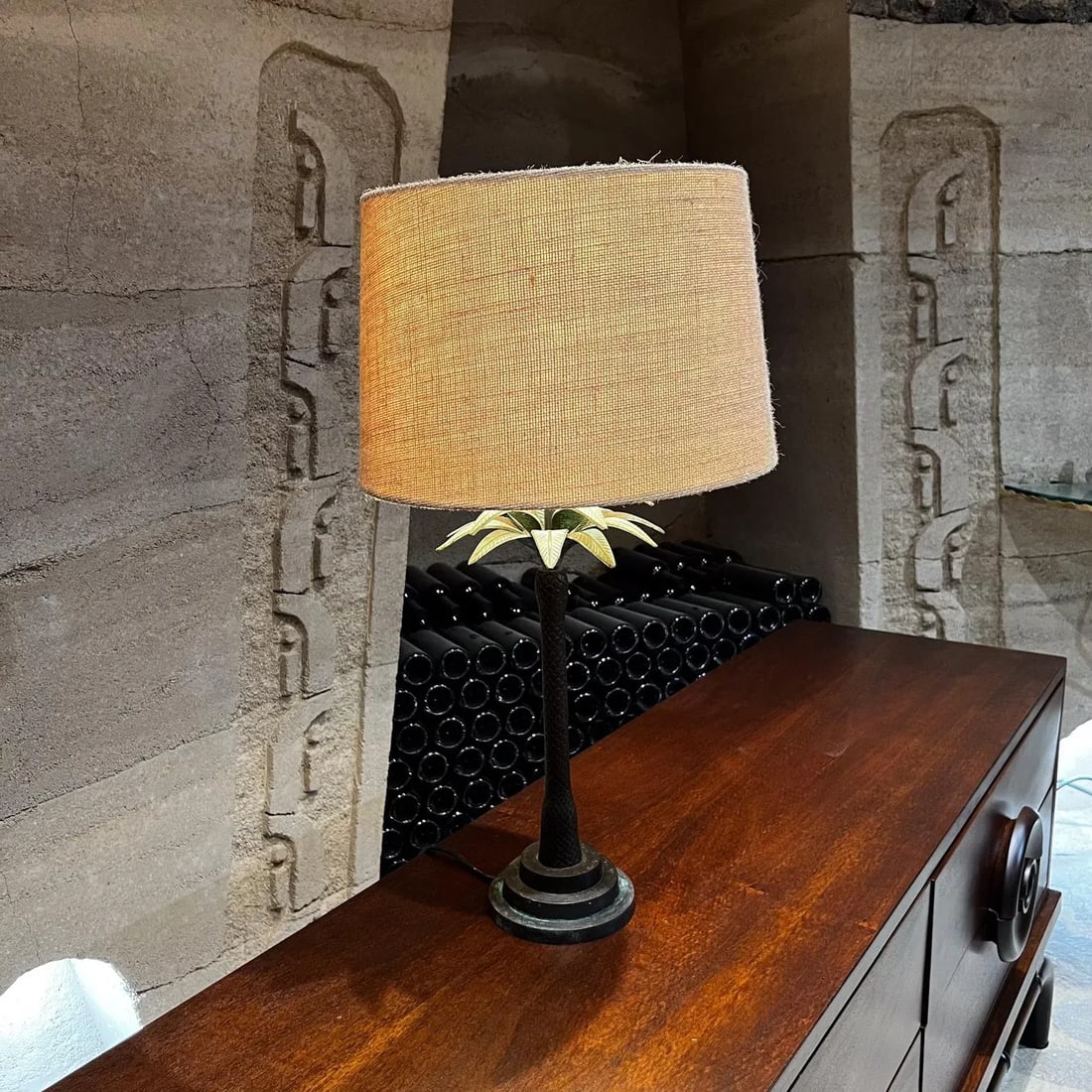 Hollywood Regency Style Maitland Smith Palm Tree Table Lamp Faux Bronze, 1980s - 3