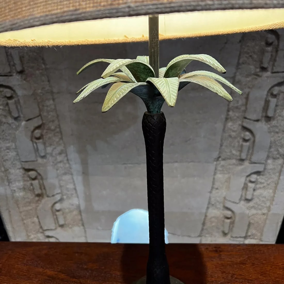 Hollywood Regency Style Maitland Smith Palm Tree Table Lamp Faux Bronze, 1980s - 4