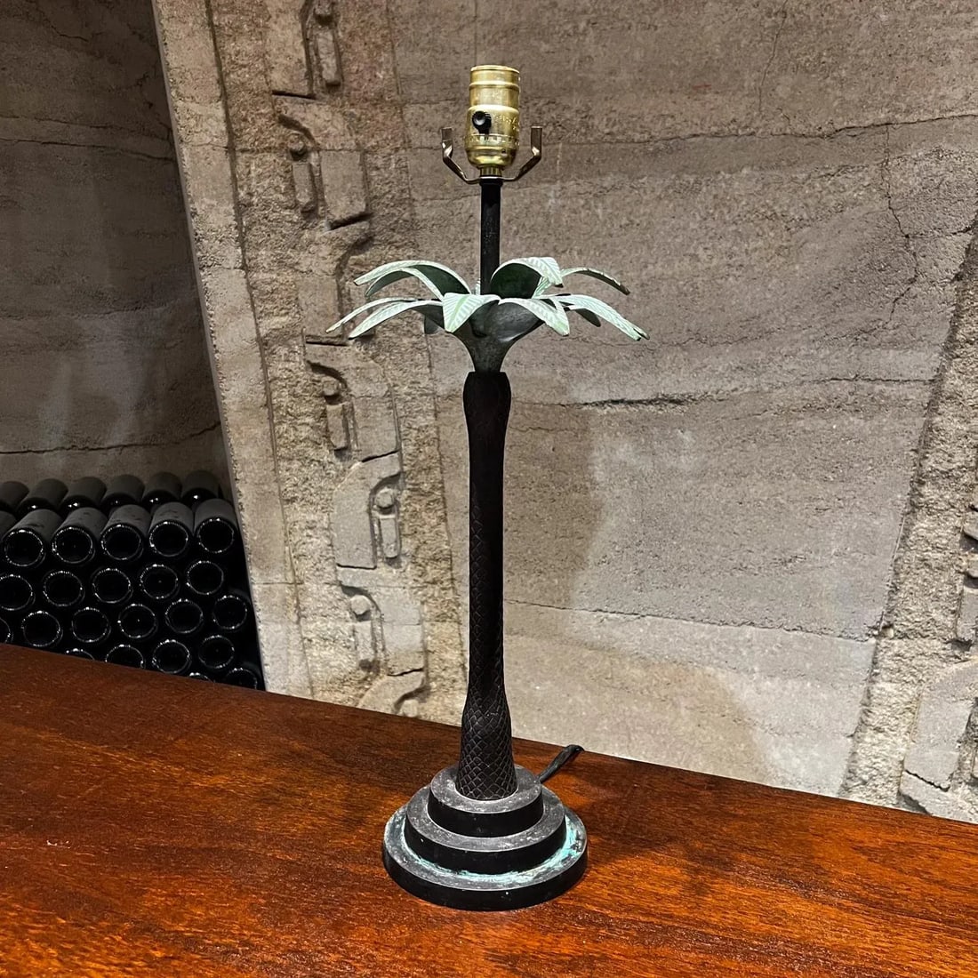 Hollywood Regency Style Maitland Smith Palm Tree Table Lamp Faux Bronze, 1980s - 7