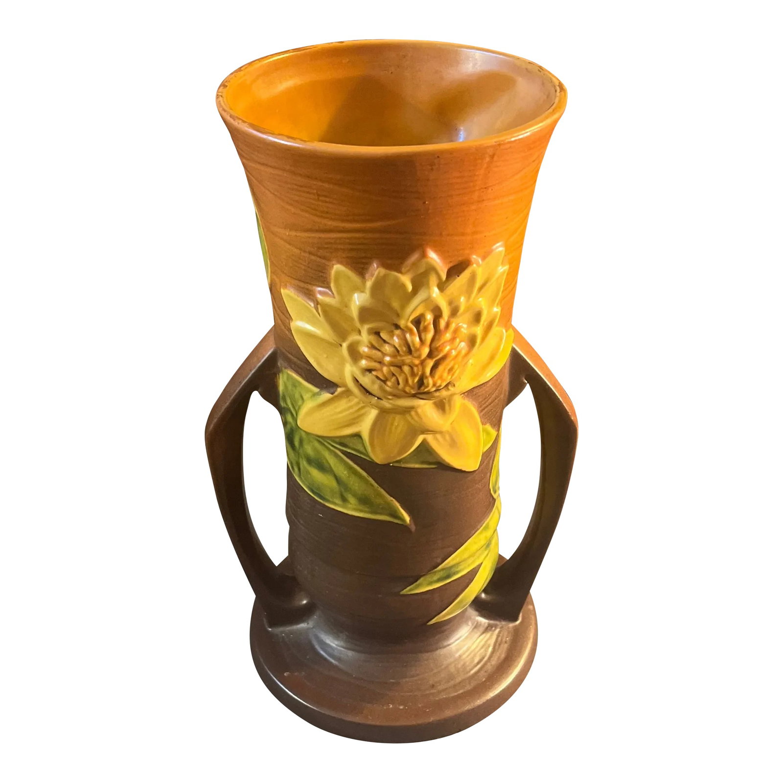 Large Vintage Roseville Water Lily Art Pottery Double Handled Vase (1 of 10)