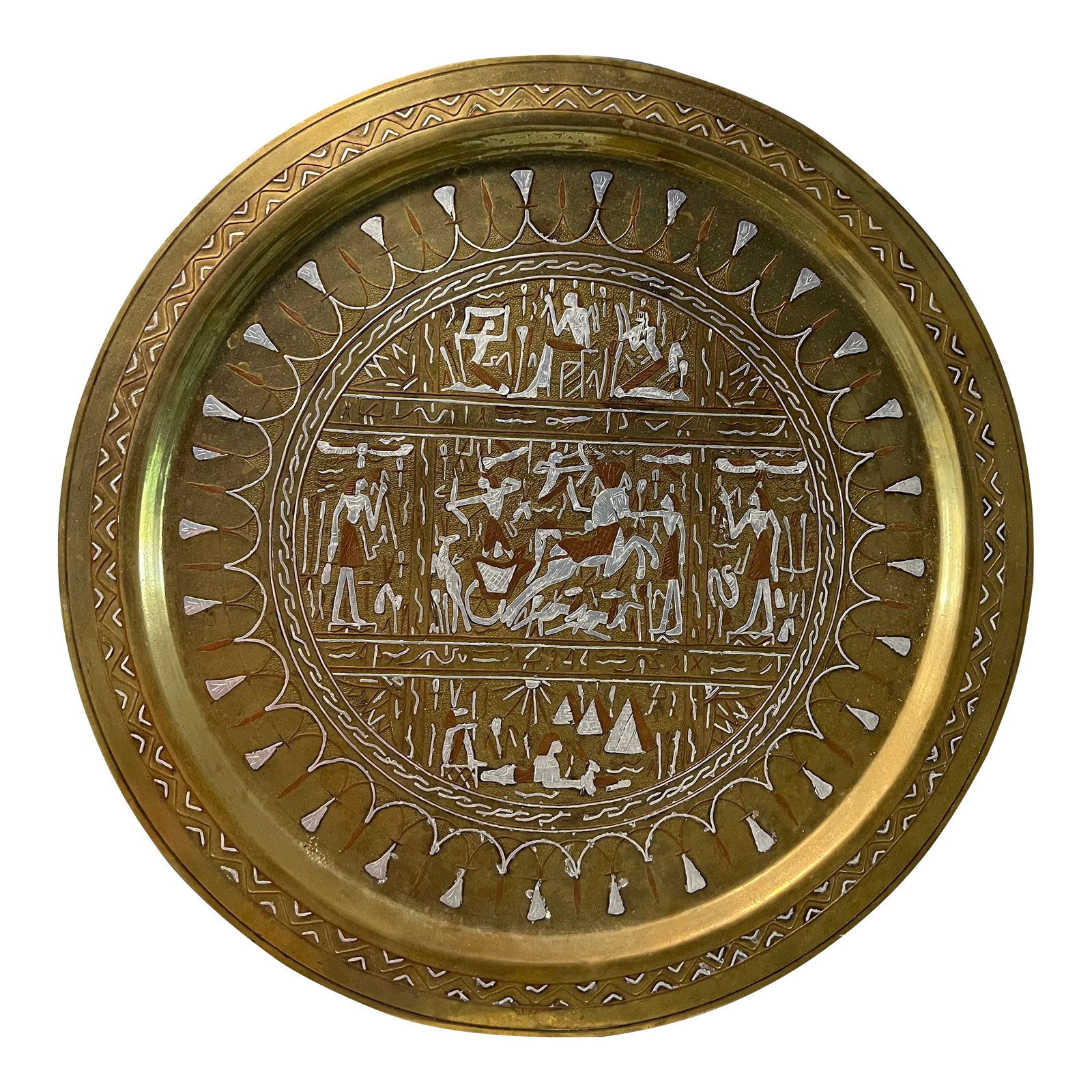 Brass Tray With Silver and Copper Inlay Egyptian Design (1 of 9)