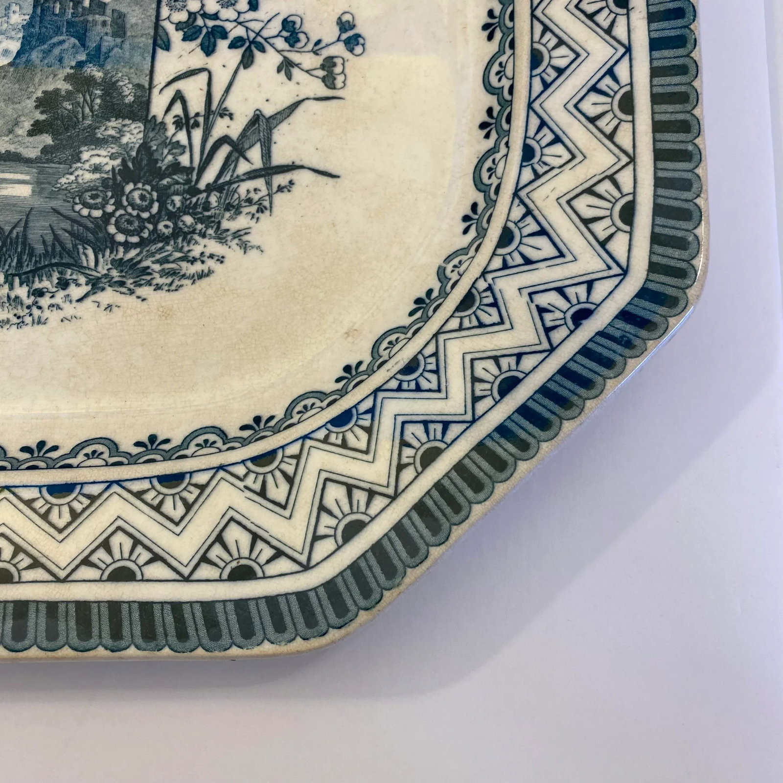 Antique Wedgwood Edinburg Blue & White Ironstone Transferware Serving Platter - 10