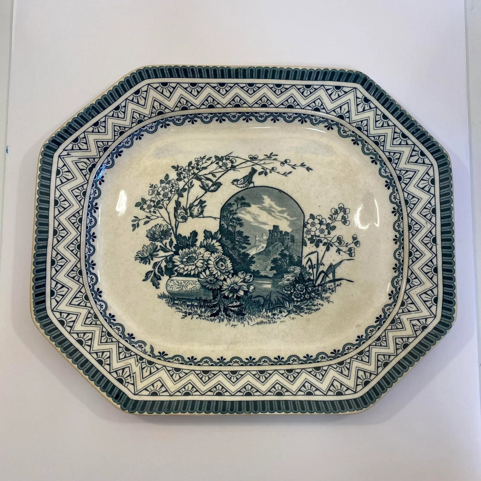 Antique Wedgwood Edinburg Blue & White Ironstone Transferware Serving Platter - 11