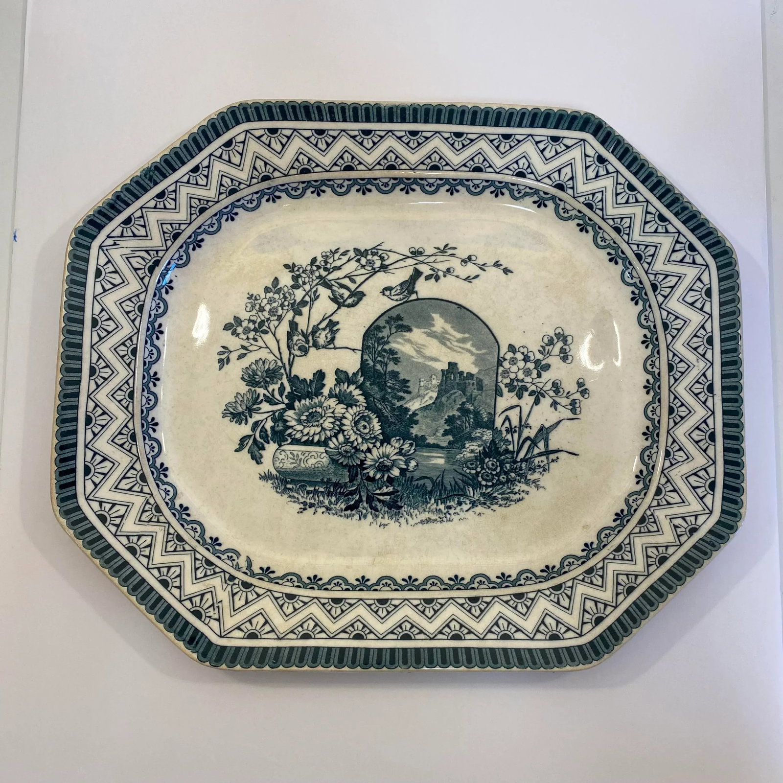 Antique Wedgwood Edinburg Blue & White Ironstone Transferware Serving Platter - 2