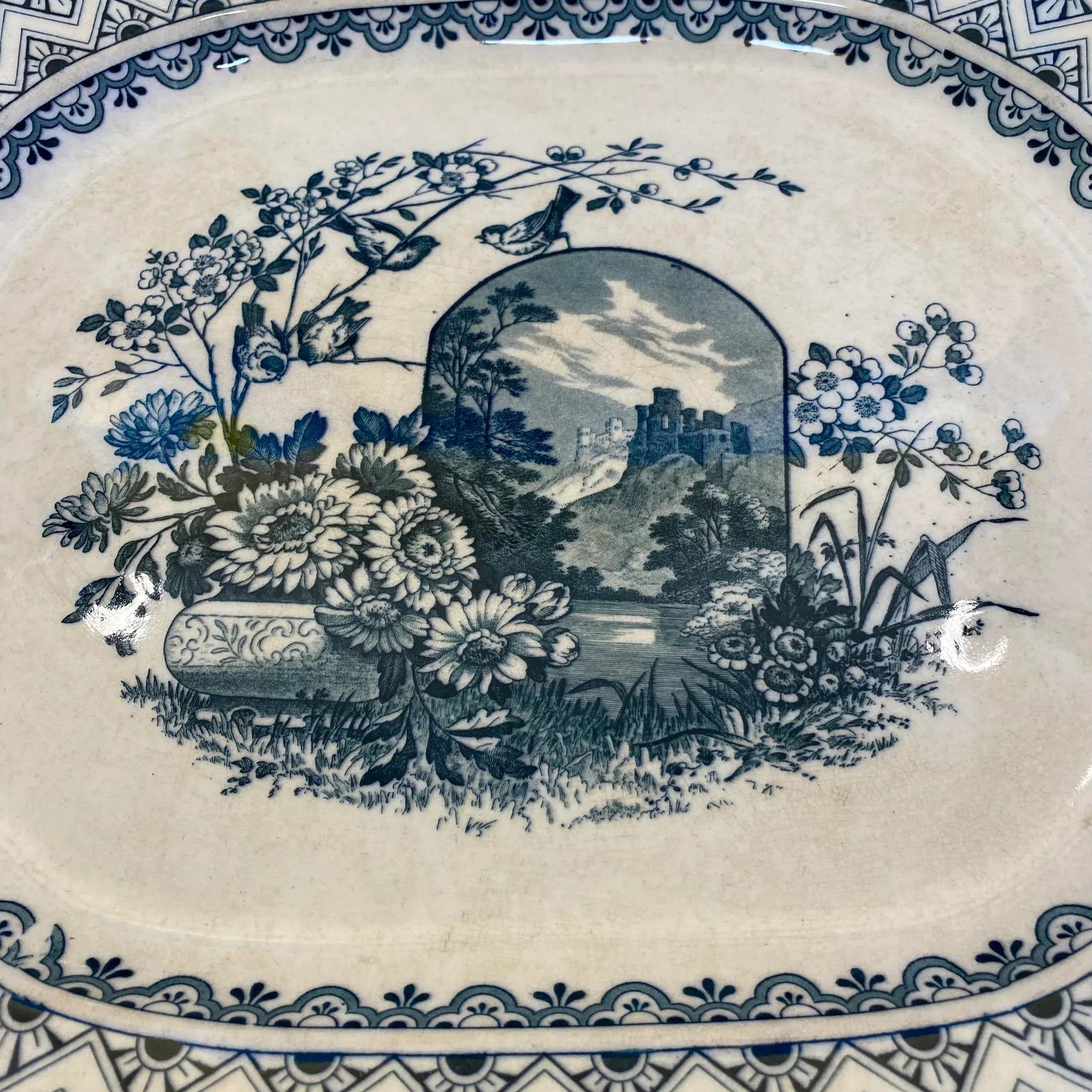 Antique Wedgwood Edinburg Blue & White Ironstone Transferware Serving Platter - 3