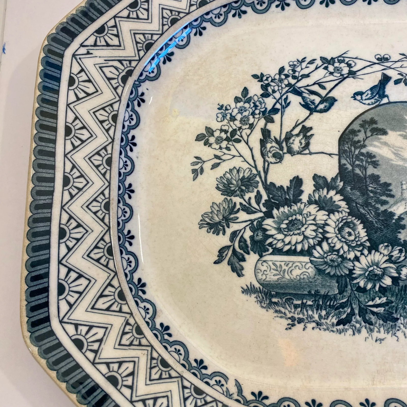 Antique Wedgwood Edinburg Blue & White Ironstone Transferware Serving Platter - 9