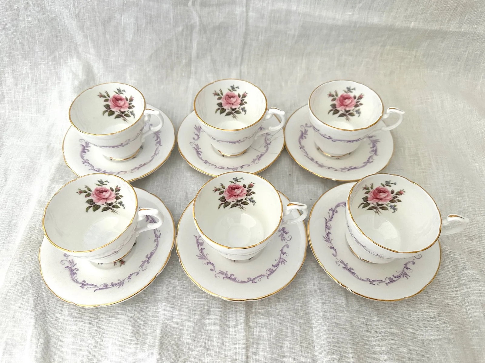 Vintage Paragon Fine Bone China Cup/Saucer Set- 12 Pieces - 6