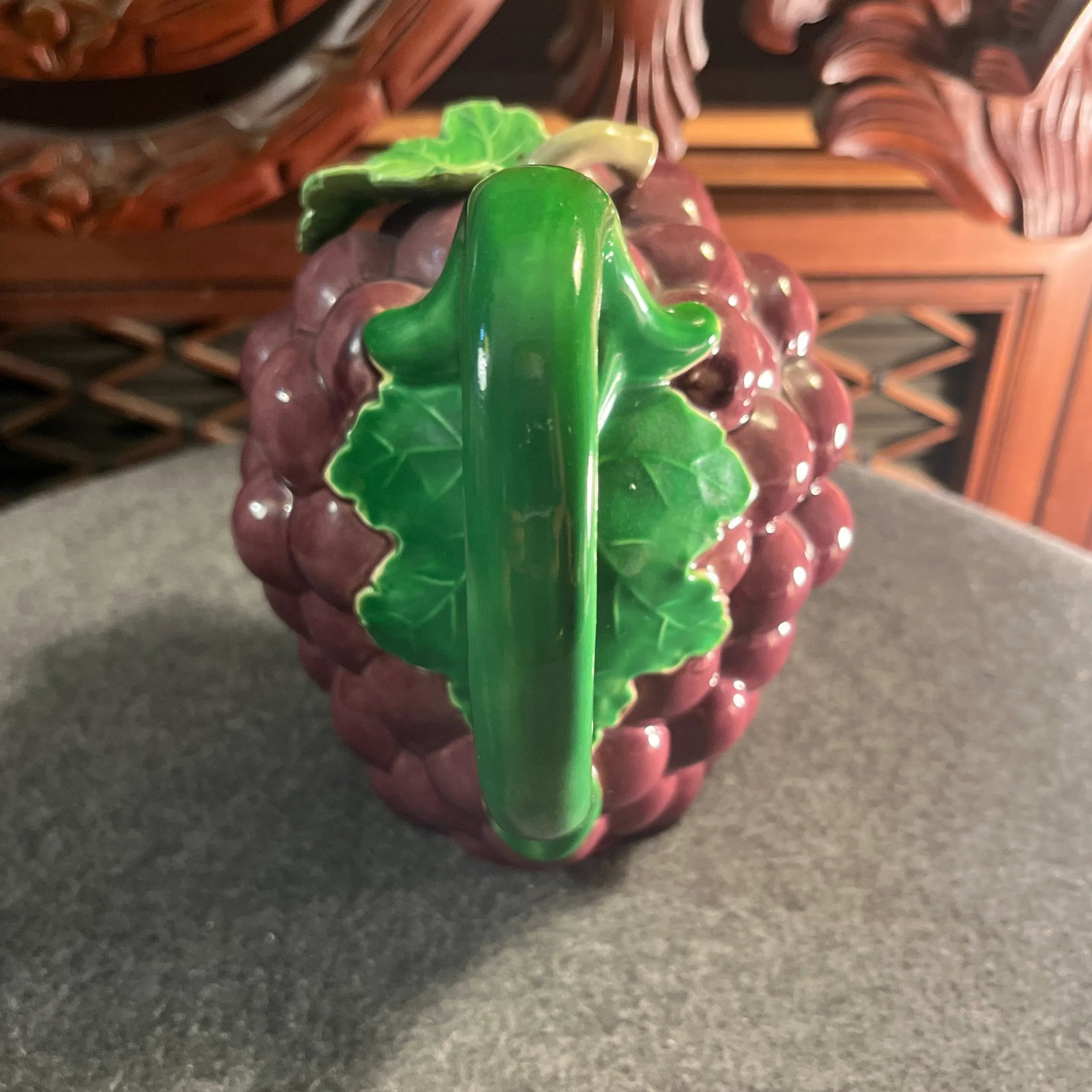 Vintage Majolica Style Grape Themed Ceramic Pitcher & Lidded Sugar Jar- Set of 2 - 3