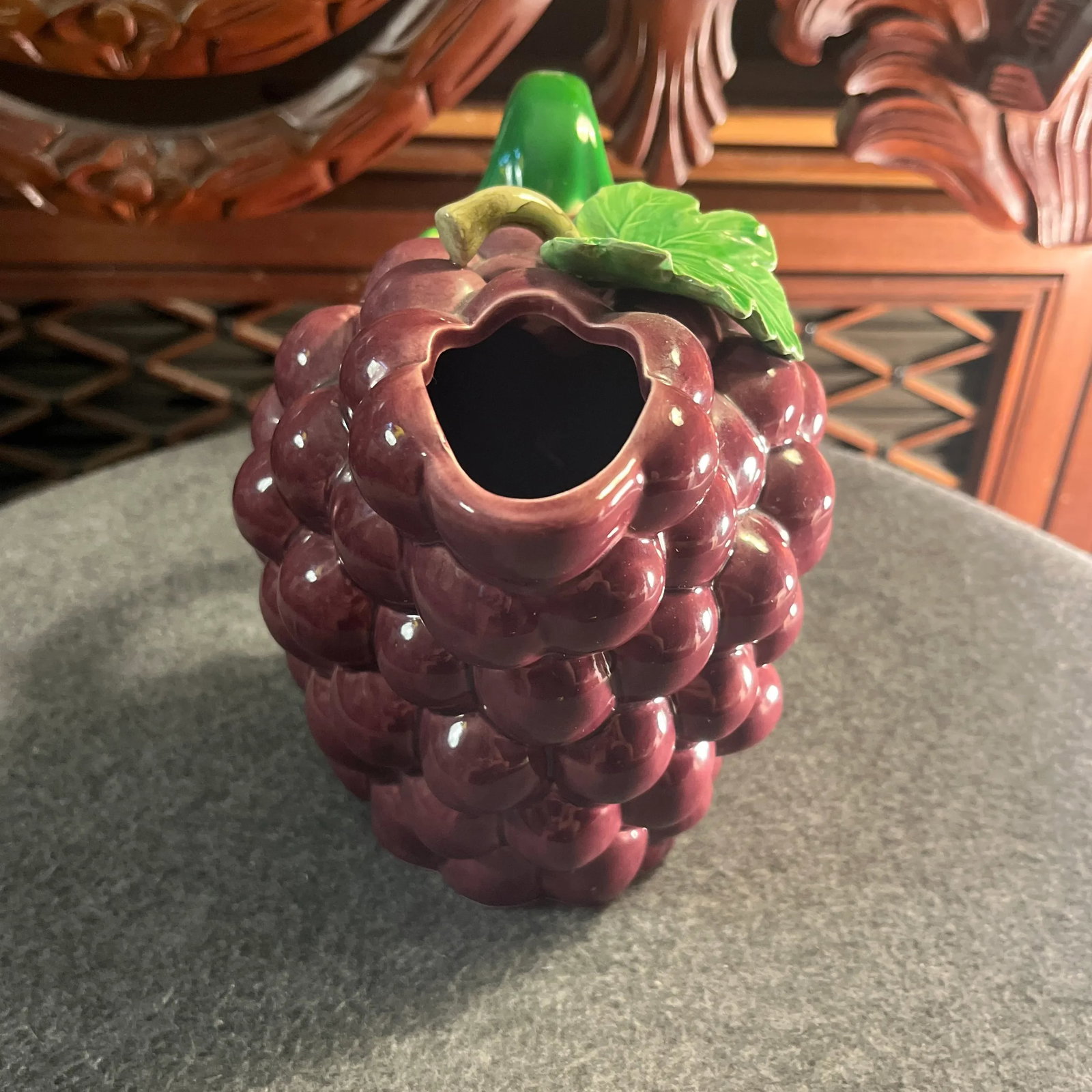 Vintage Majolica Style Grape Themed Ceramic Pitcher & Lidded Sugar Jar- Set of 2 - 5