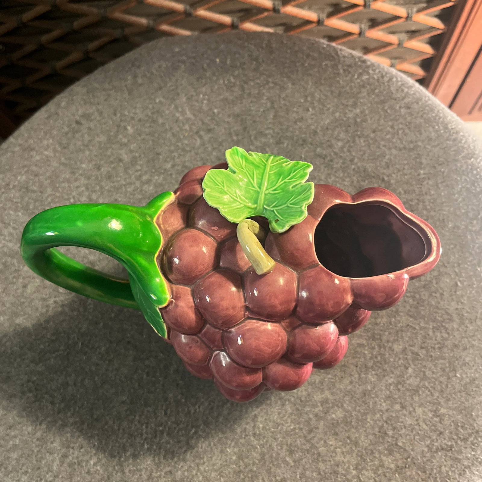 Vintage Majolica Style Grape Themed Ceramic Pitcher & Lidded Sugar Jar- Set of 2 - 6