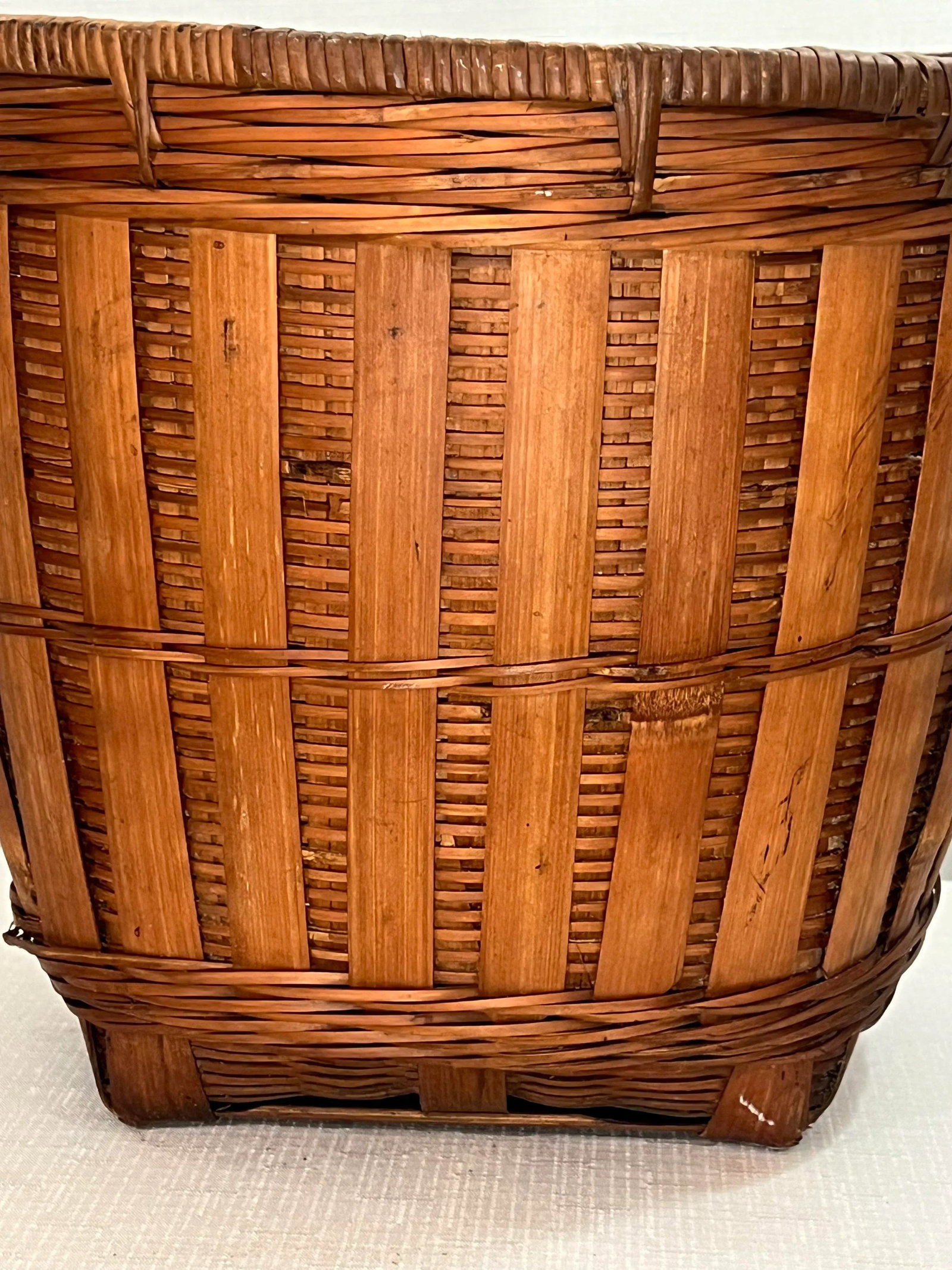 Vintage Palm Beach Coastal Tortoise Bamboo and Rattan Wastebasket - 2
