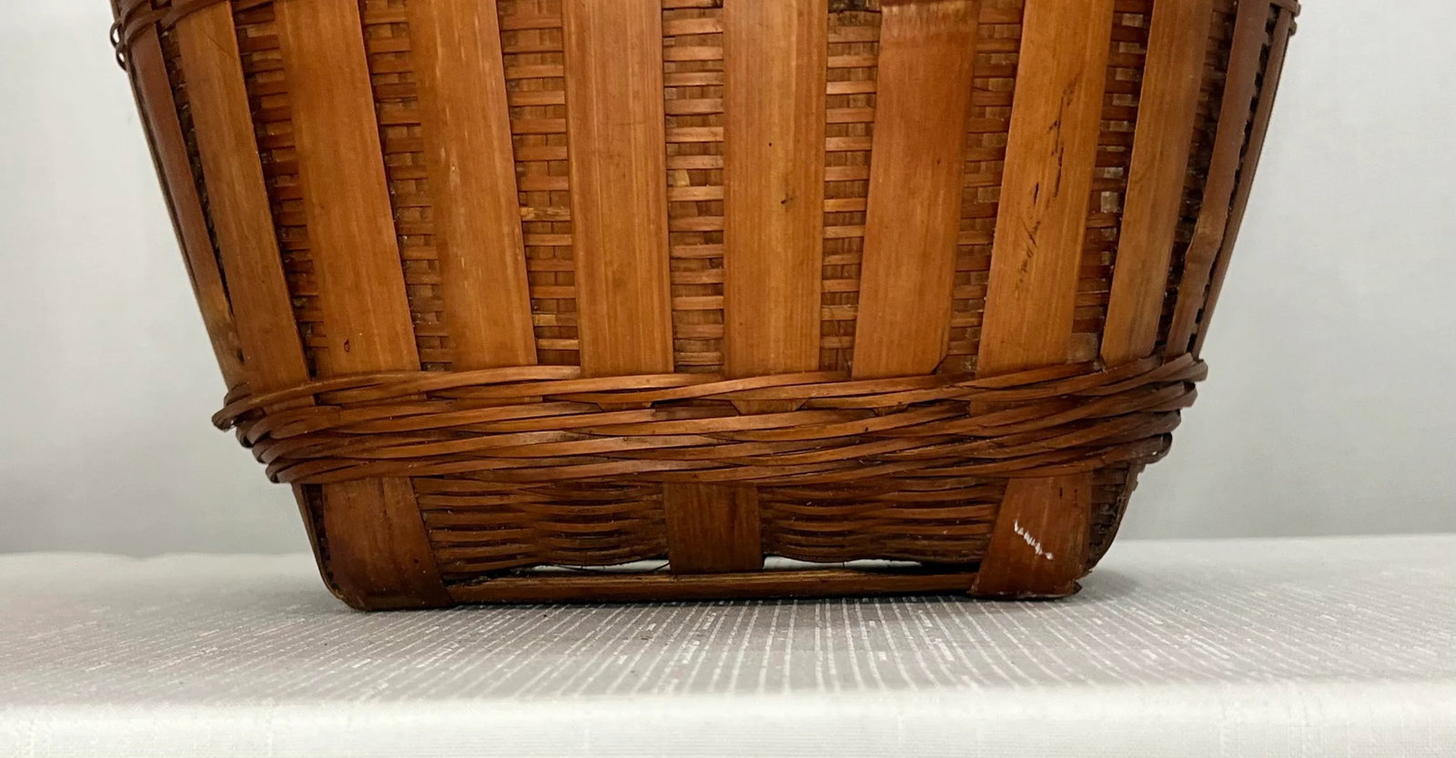 Vintage Palm Beach Coastal Tortoise Bamboo and Rattan Wastebasket - 4