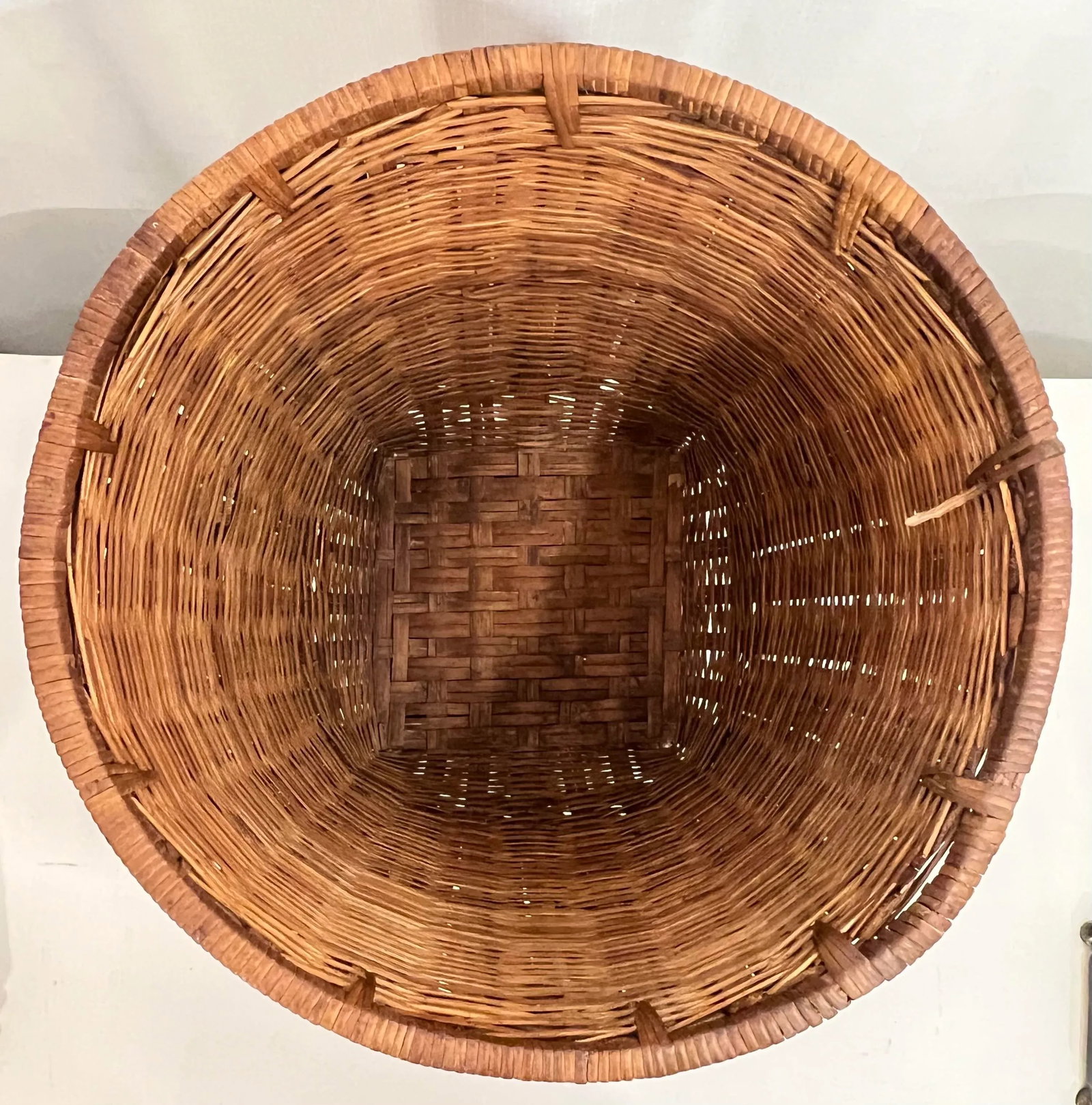 Vintage Palm Beach Coastal Tortoise Bamboo and Rattan Wastebasket - 5