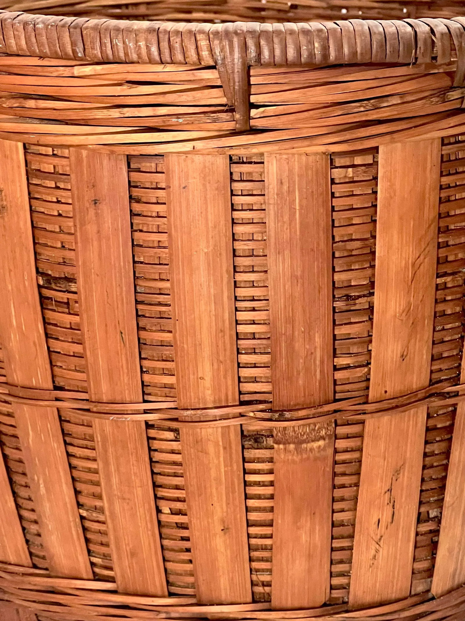 Vintage Palm Beach Coastal Tortoise Bamboo and Rattan Wastebasket - 7